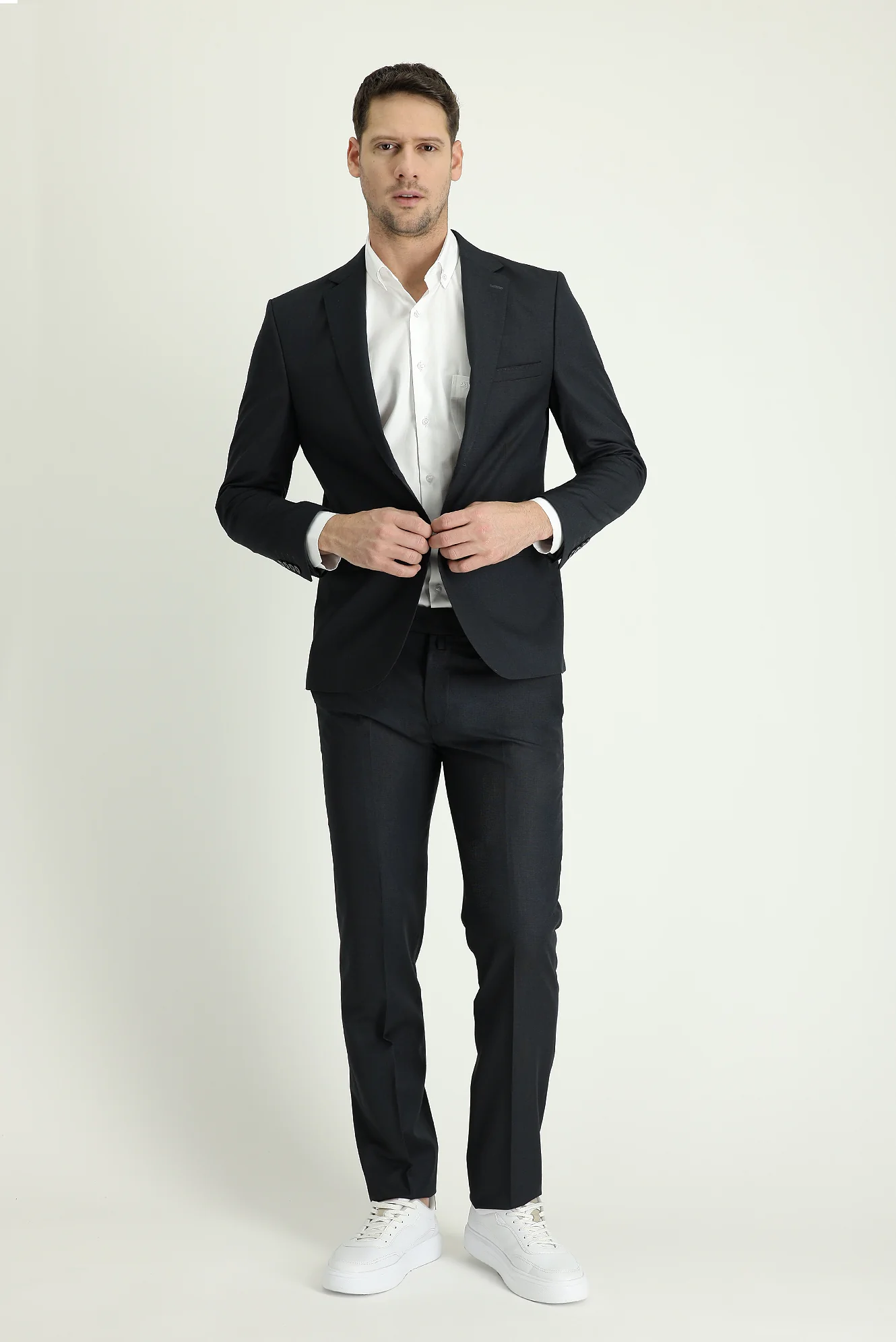 Koyu Füme 7 Drop Slim Fit Dar Kesim Desenli Takım Elbise