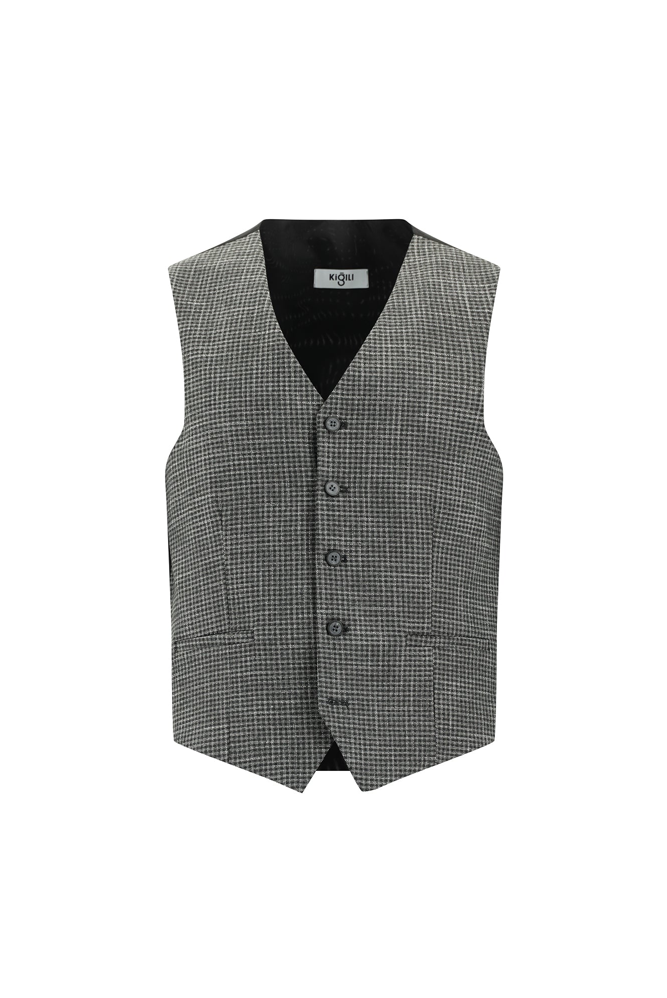 Koyu Füme 7 Drop Slim Fit Dar Kesim Ekose Yelekli Kombinli Takım Elbise - Image 4