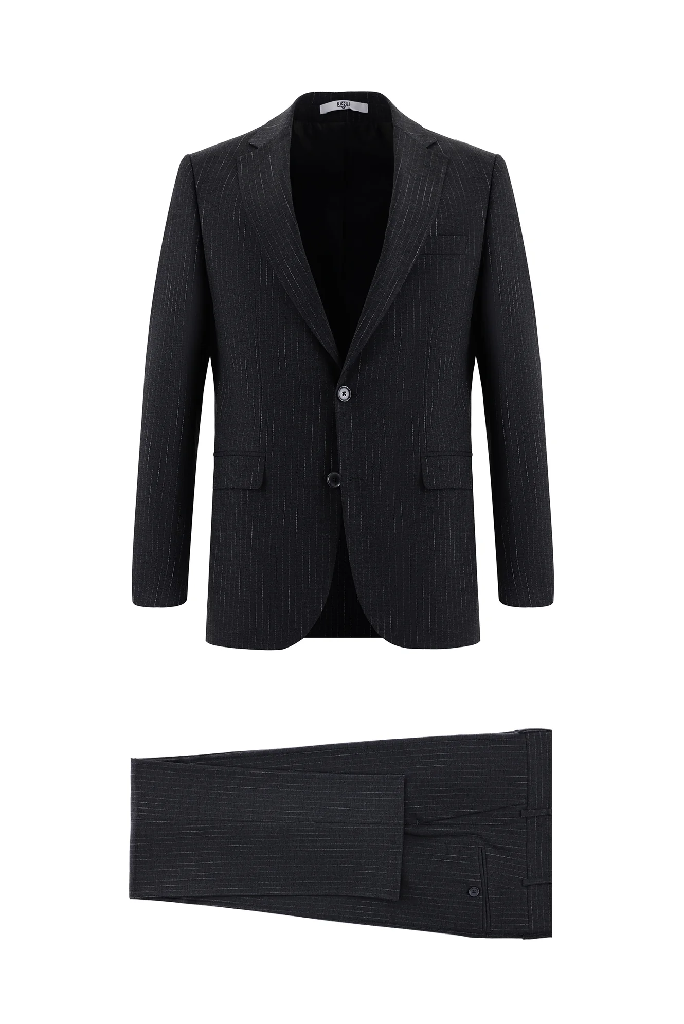 Koyu Füme 7 Drop Slim Fit Dar Kesim Çizgili Takım Elbise
