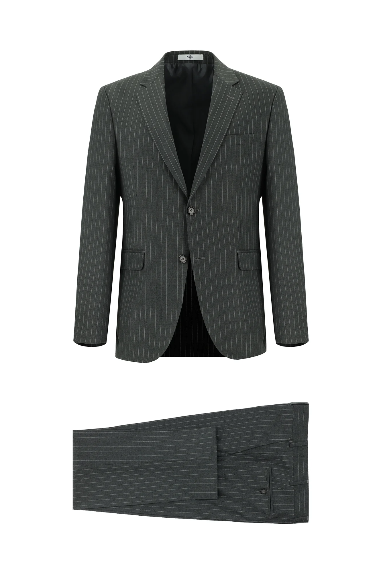 Koyu Füme 7 Drop Slim Fit Dar Kesim Çizgili Takım Elbise