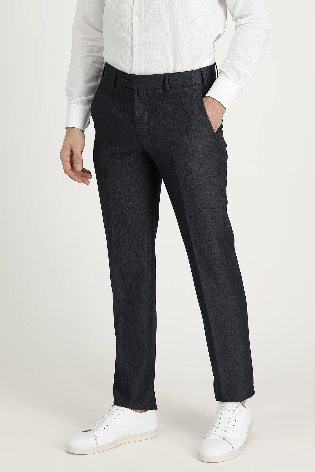 Koyu Füme 7 Drop Slim Fit Dar Kesim Klasik Desenli Kumaş Pantolon - Image 3