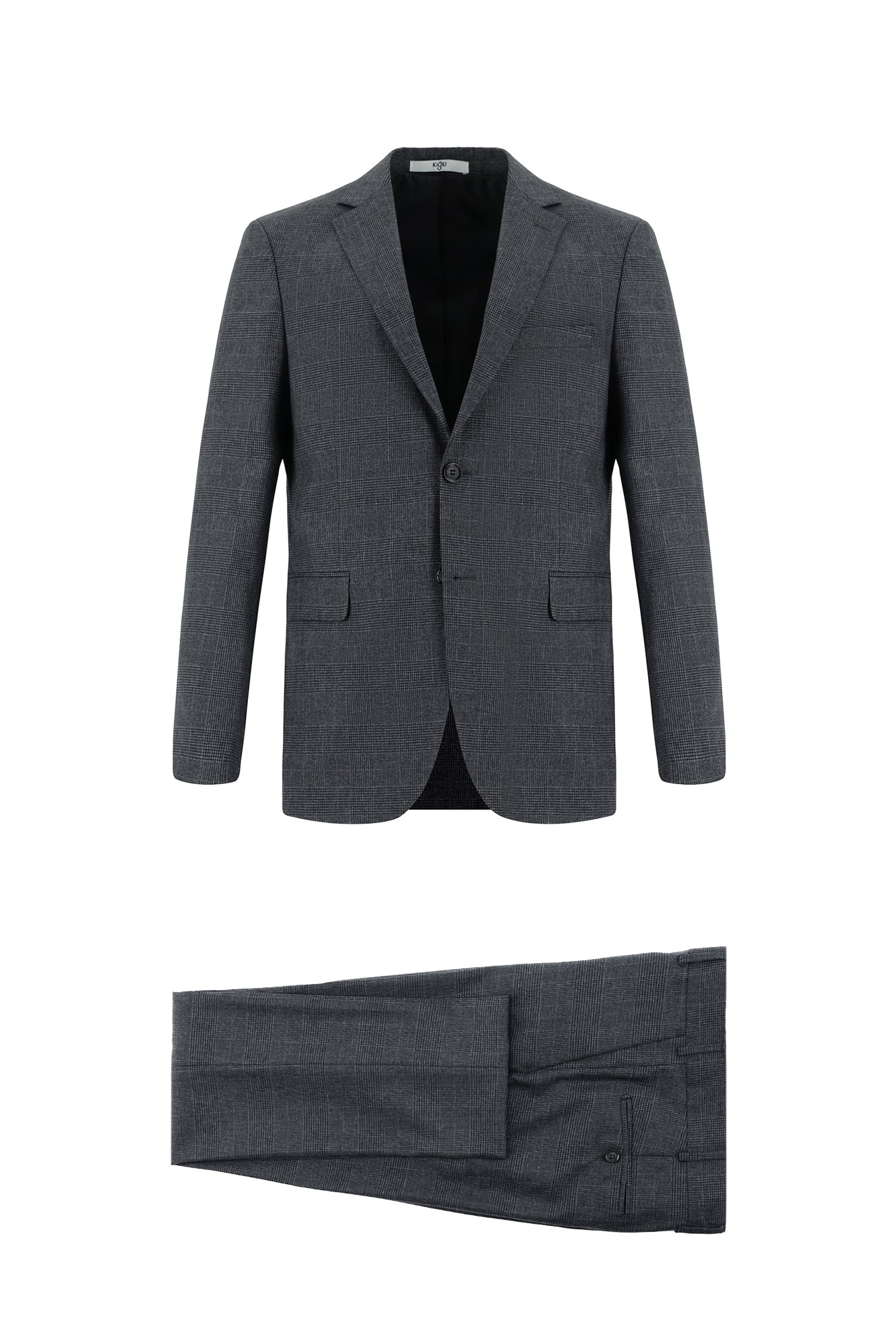 Koyu Füme 7 Drop Slim Fit Dar Kesim Ekose Takım Elbise