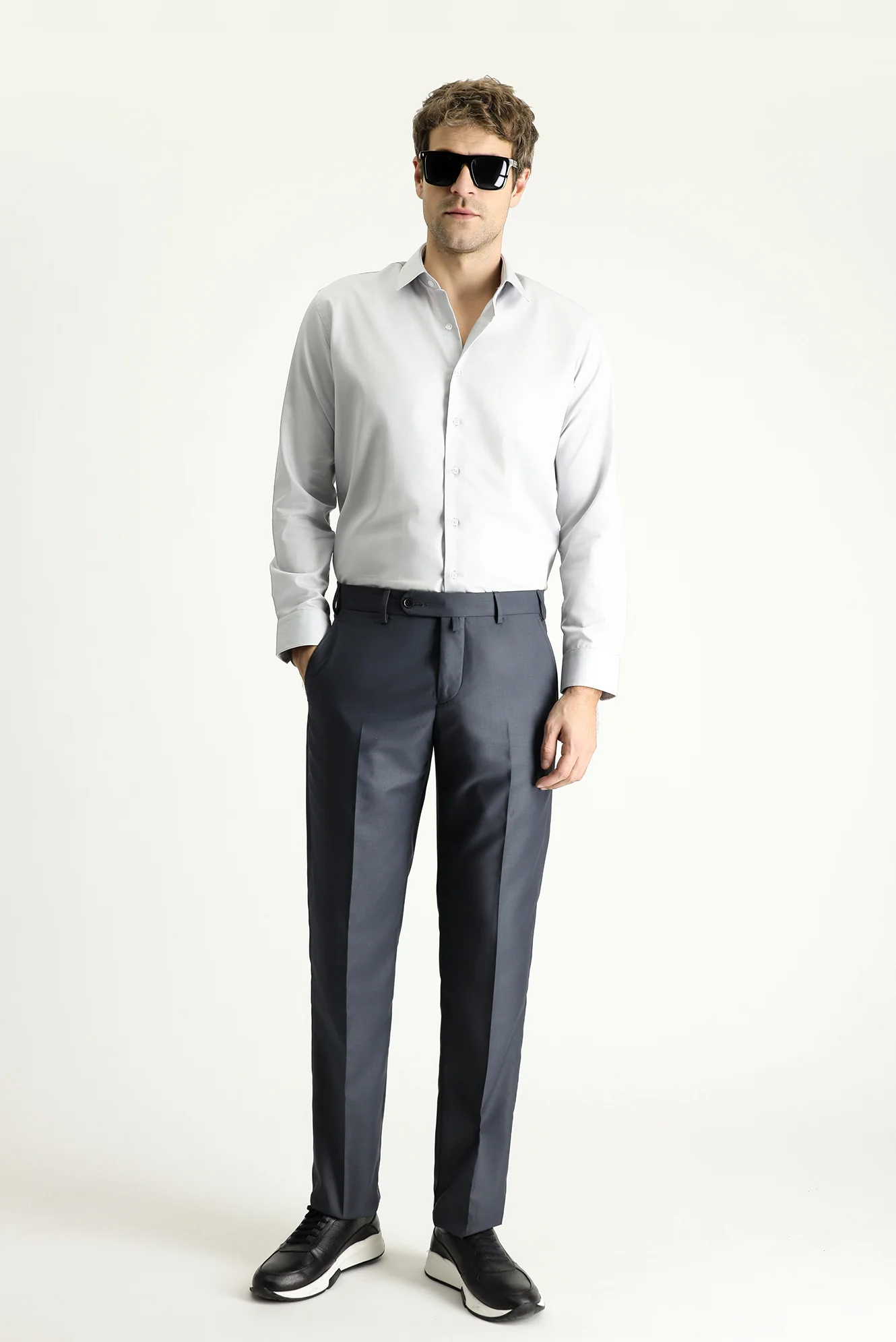 Koyu Füme 7 Drop Slim Fit Dar Kesim Klasik Kumaş Pantolon