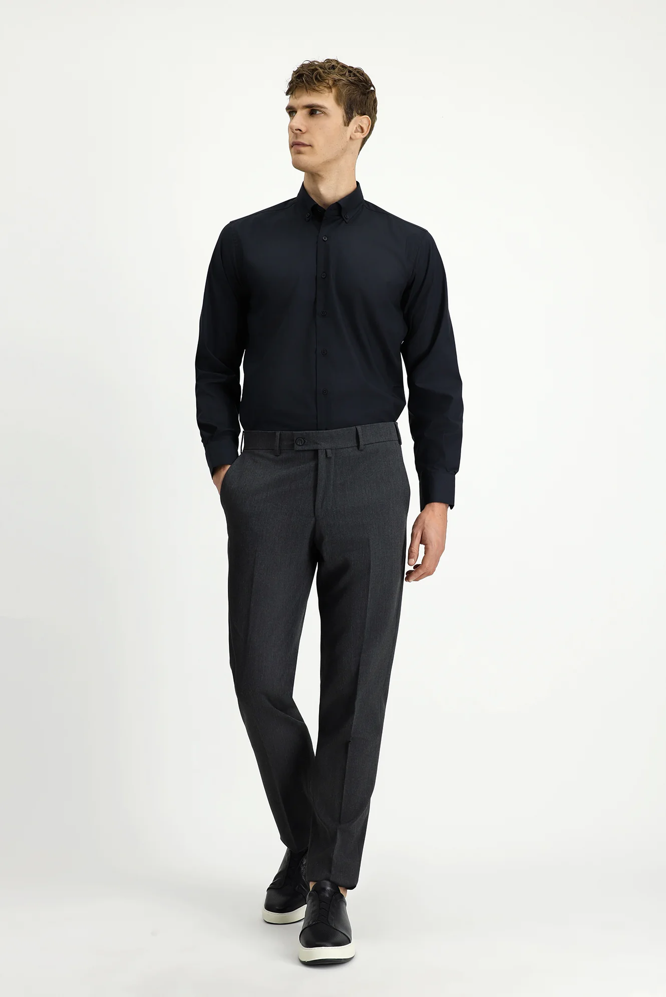 Koyu Füme 7 Drop Slim Fit Dar Kesim Likralı Klasik Kumaş Pantolon
