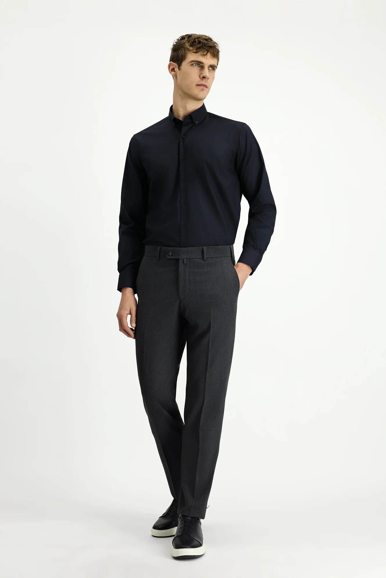 Koyu Füme 7 Drop Slim Fit Dar Kesim Likralı Klasik Kumaş Pantolon - Image 2