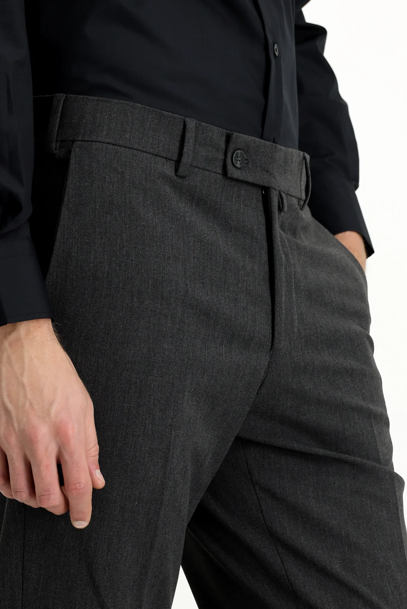 Koyu Füme 7 Drop Slim Fit Dar Kesim Likralı Klasik Kumaş Pantolon - Image 5