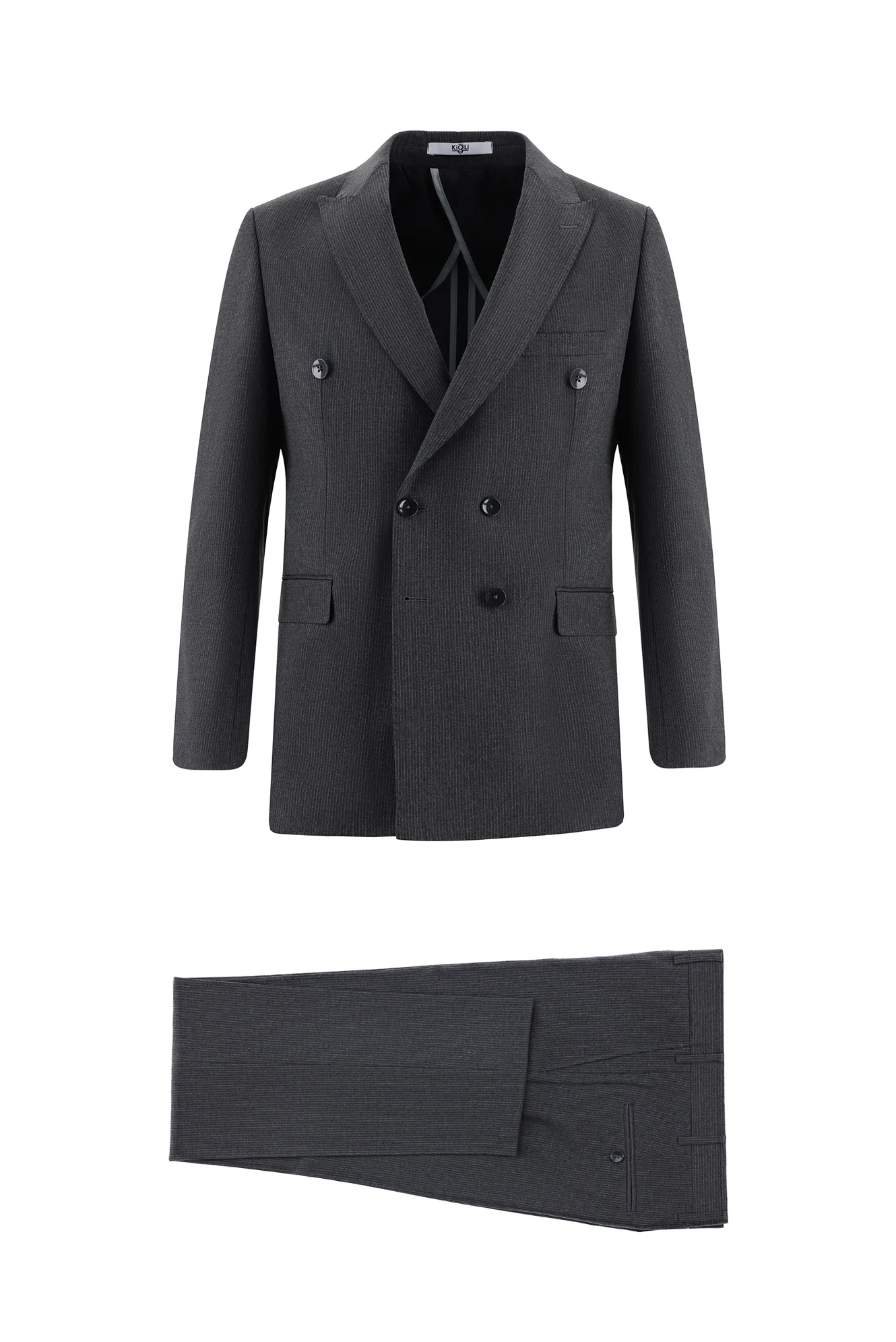 Koyu Füme 7 Drop Slim Fit Dar Kesim Kruvaze Çizgili Takım Elbise
