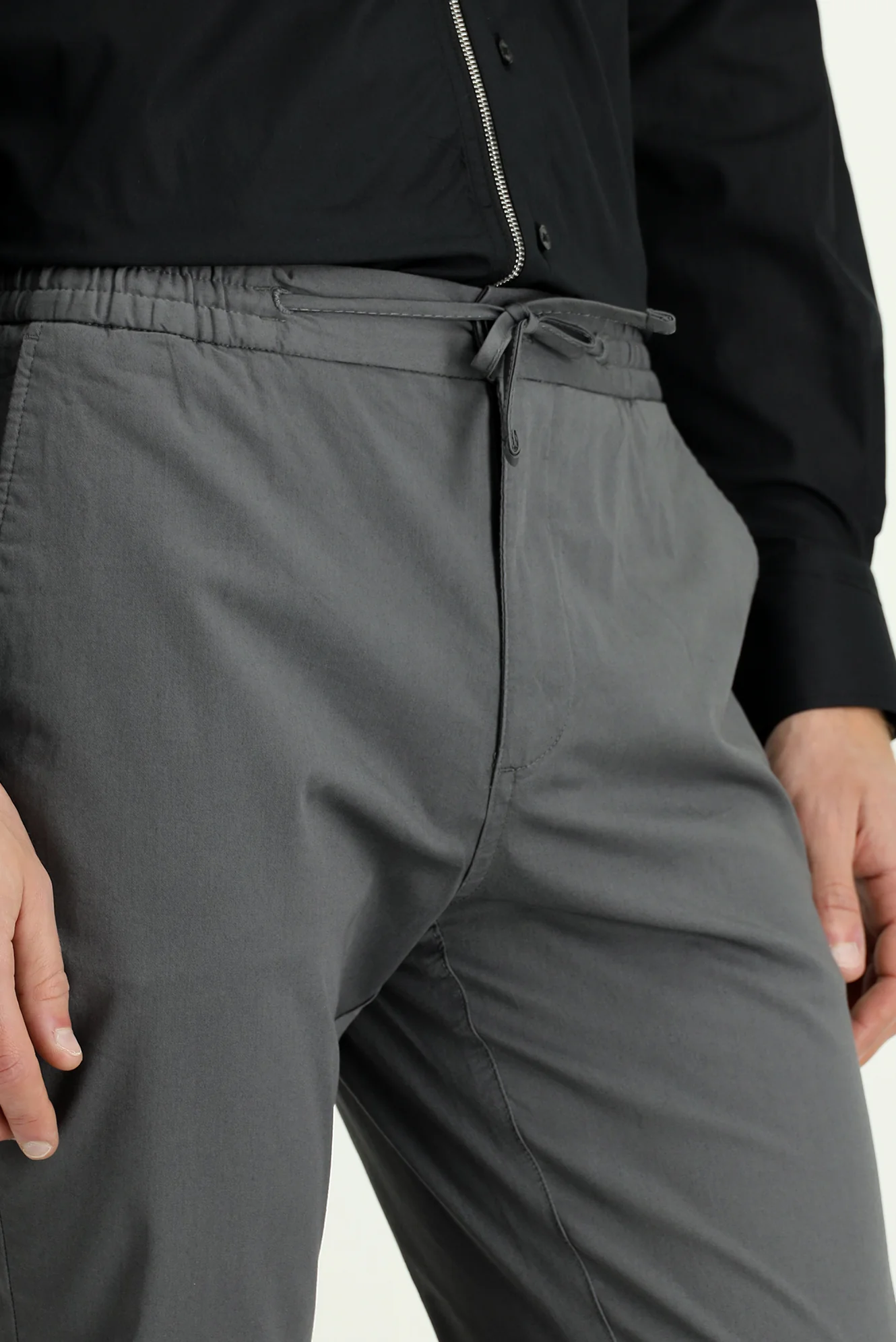 Koyu Füme Slim Fit Dar Kesim Likralı Beli Lastikli İpli Jogger Pantolon - Image 5