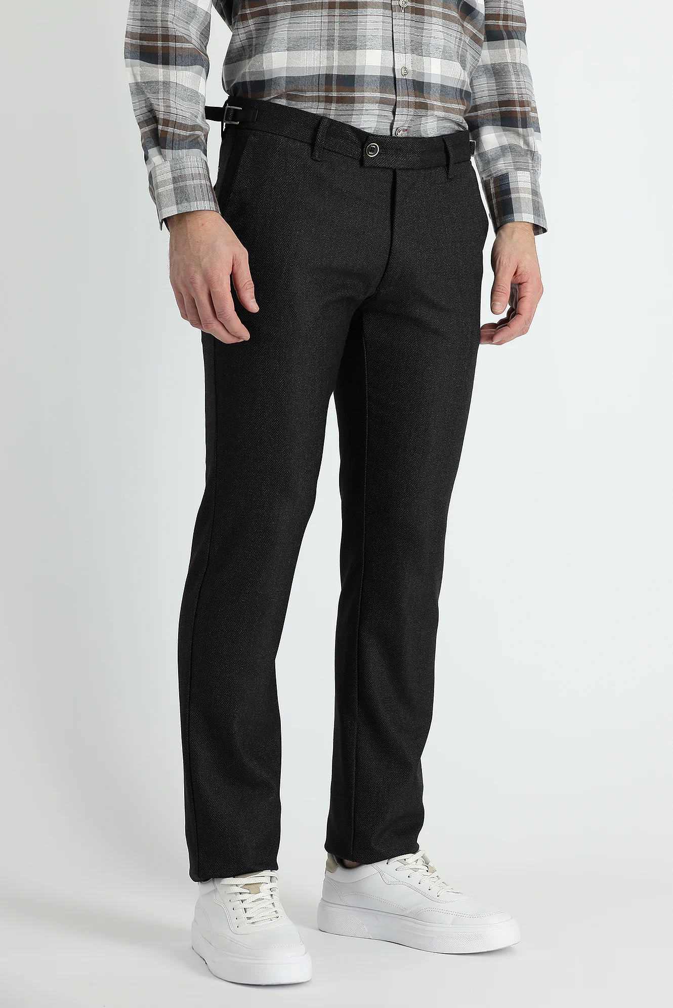 Koyu Füme 7 Drop Slim Fit Dar Kesim Likralı Klasik Kuşgözü Kumaş Pantolon - Image 2
