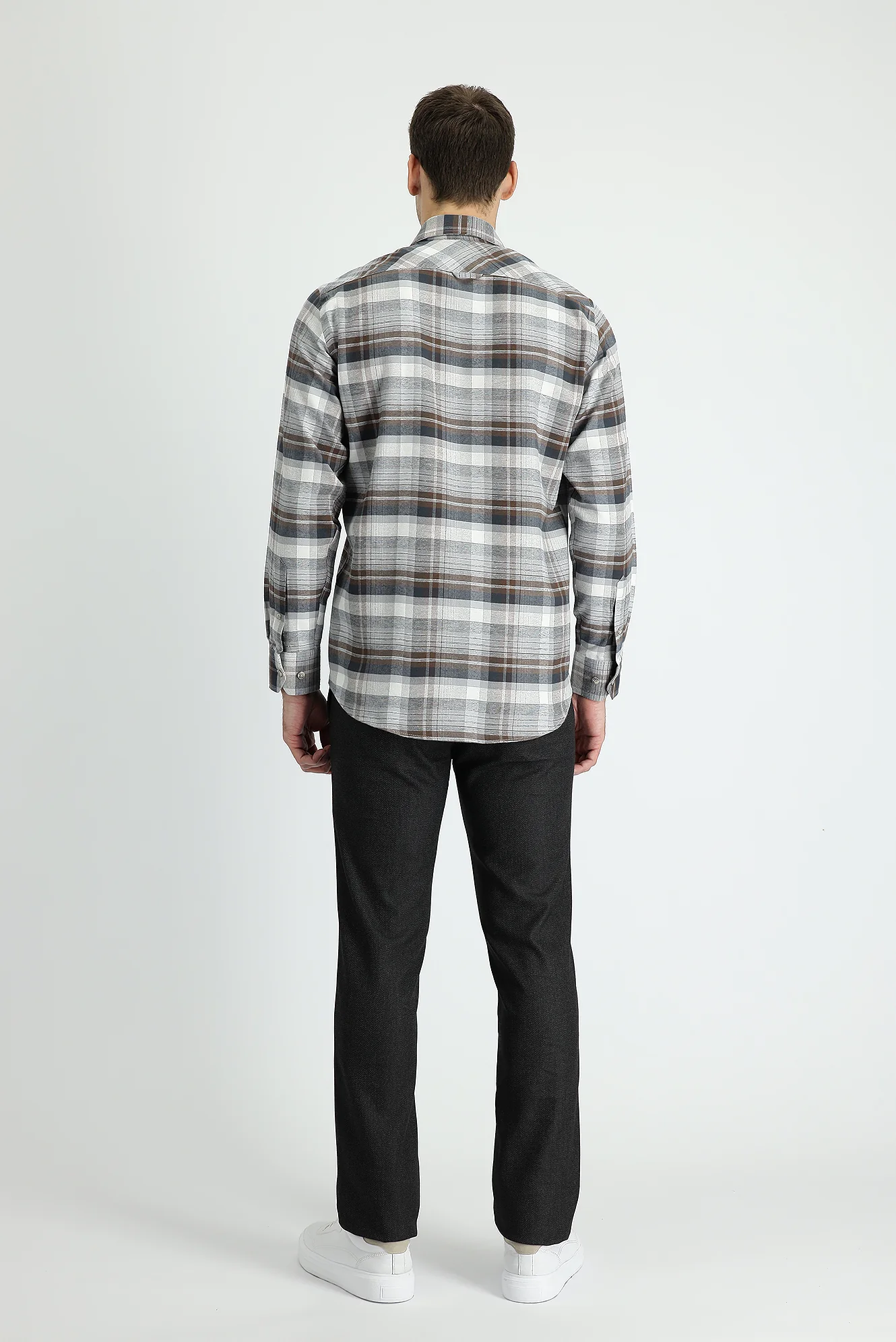 Koyu Füme 7 Drop Slim Fit Dar Kesim Likralı Klasik Kuşgözü Kumaş Pantolon - Image 3
