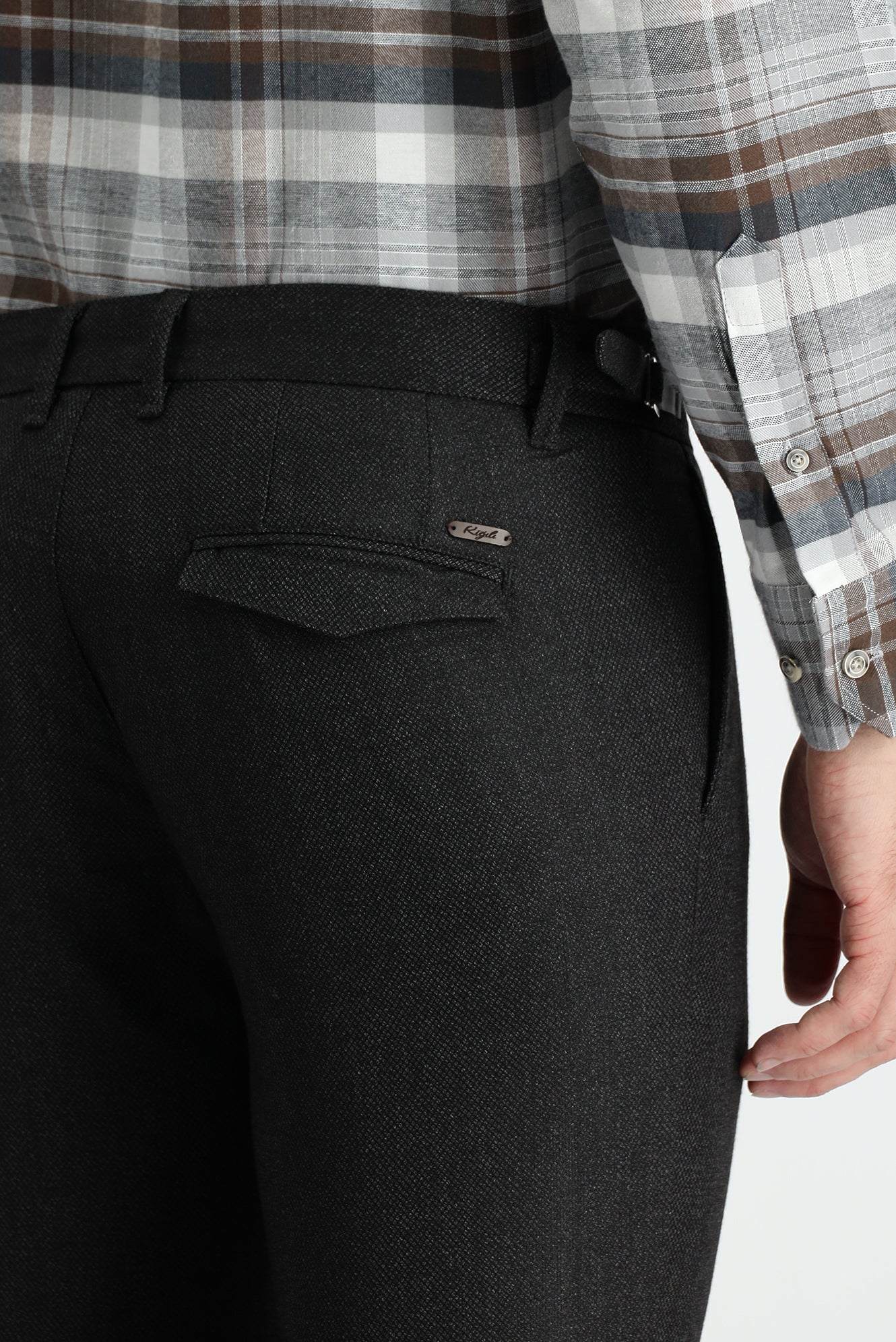 Koyu Füme 7 Drop Slim Fit Dar Kesim Likralı Klasik Kuşgözü Kumaş Pantolon - Image 4