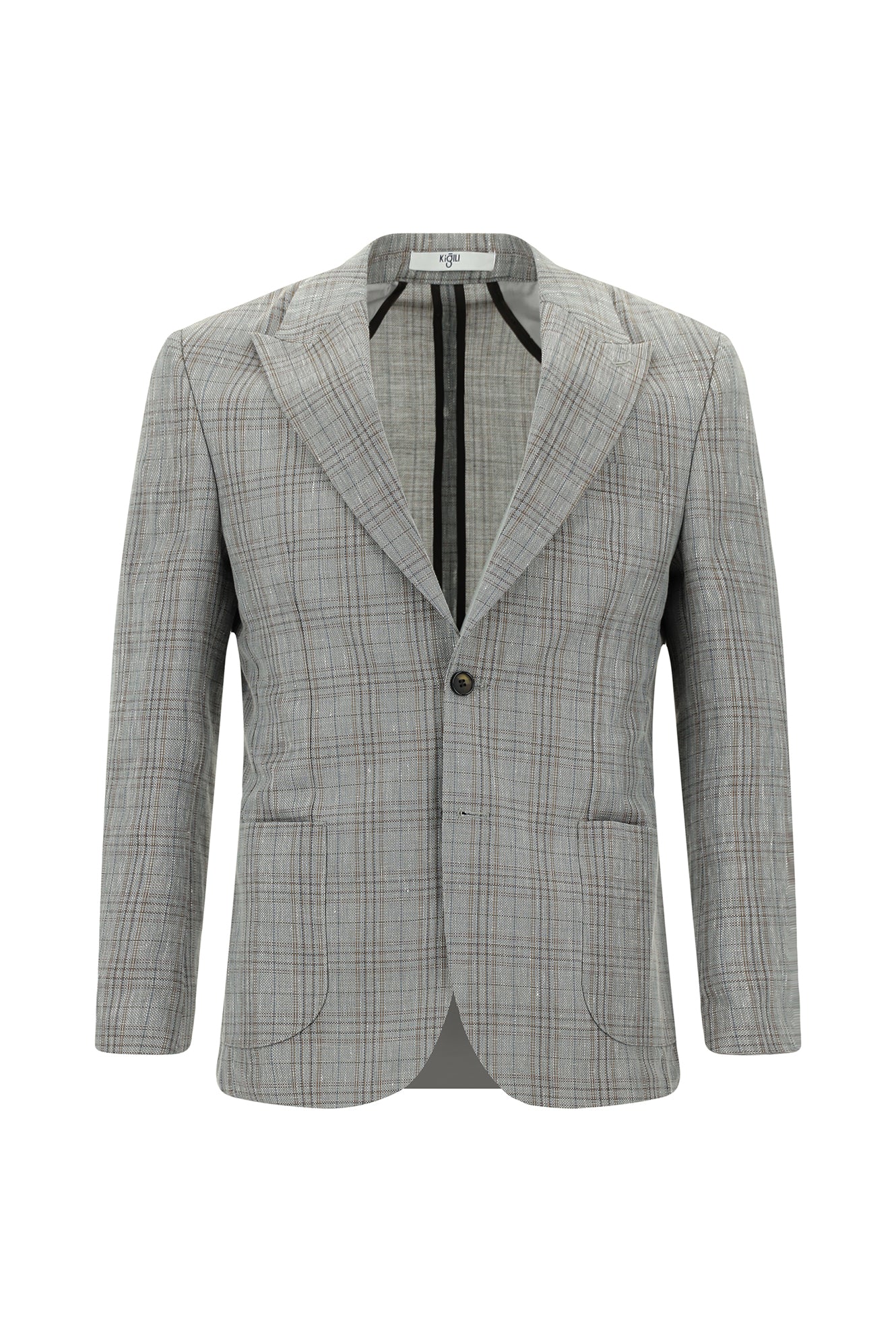 Koyu Füme 7 Drop Slim Fit Dar Kesim Yünlü Keten Karışımlı Ekose Spor Ceket - Image 8