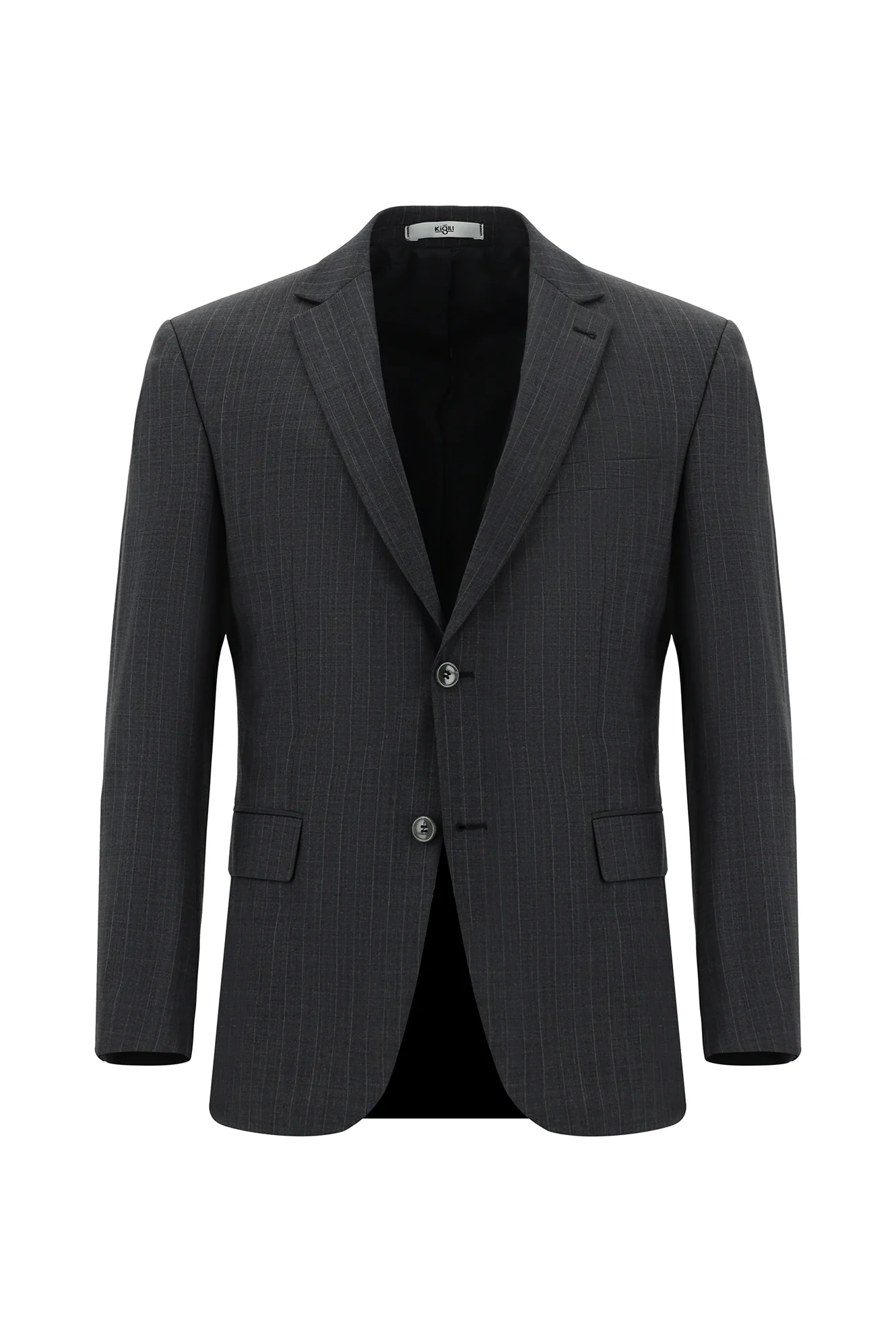 Koyu Füme 7 Drop Slim Fit Dar Kesim Yünlü Çizgili Takım Elbise - Image 2