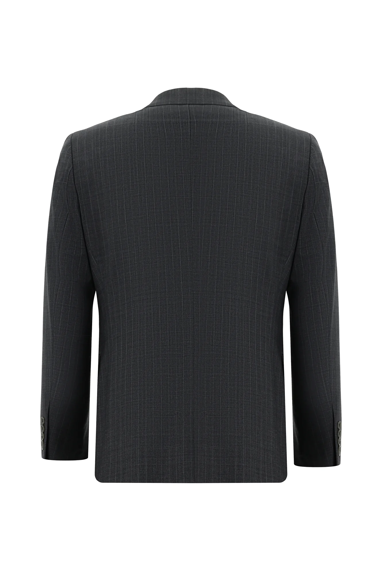Koyu Füme 7 Drop Slim Fit Dar Kesim Yünlü Çizgili Takım Elbise - Image 3