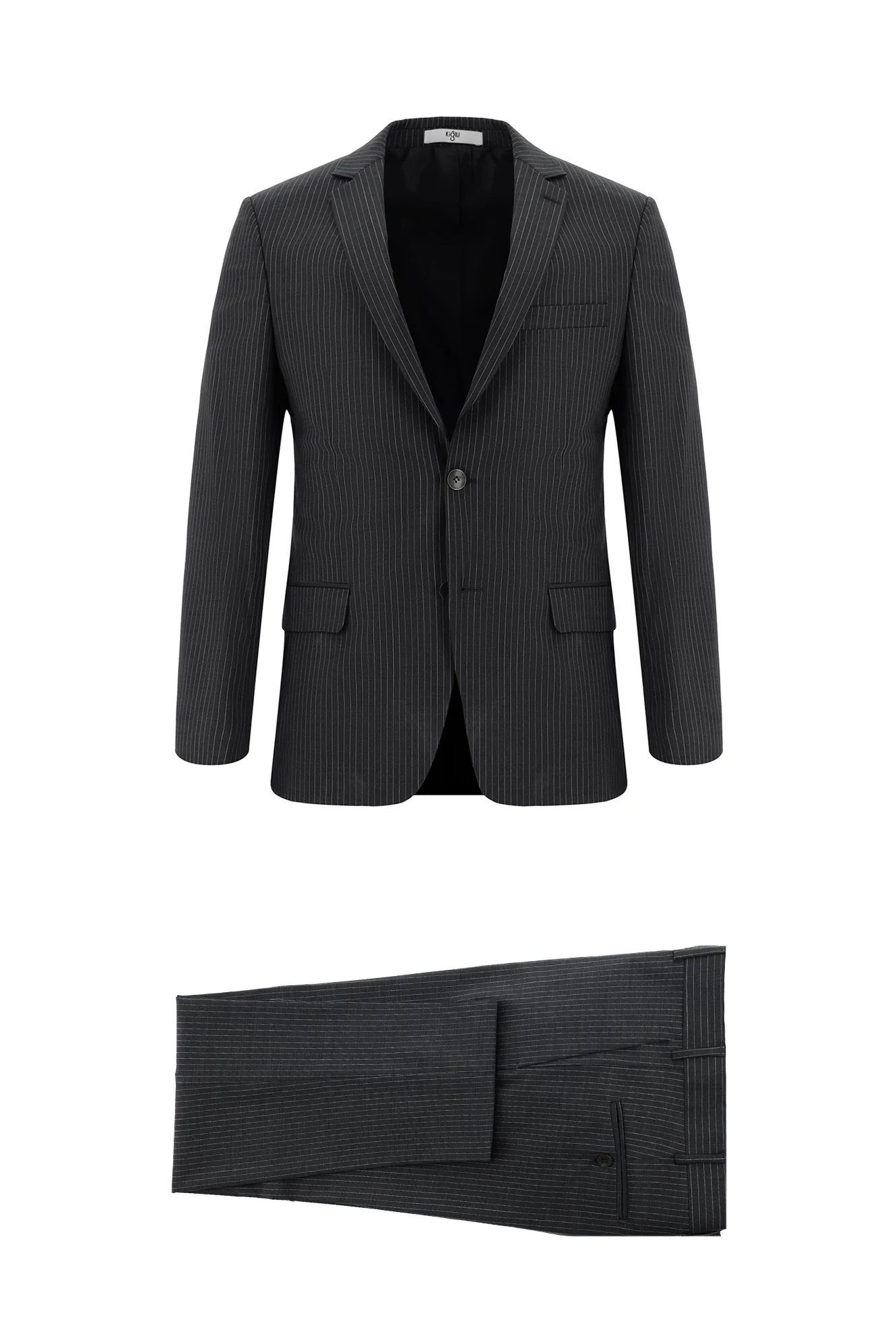 Koyu Füme 7 Drop Slim Fit Dar Kesim Yünlü Çizgili Takım Elbise