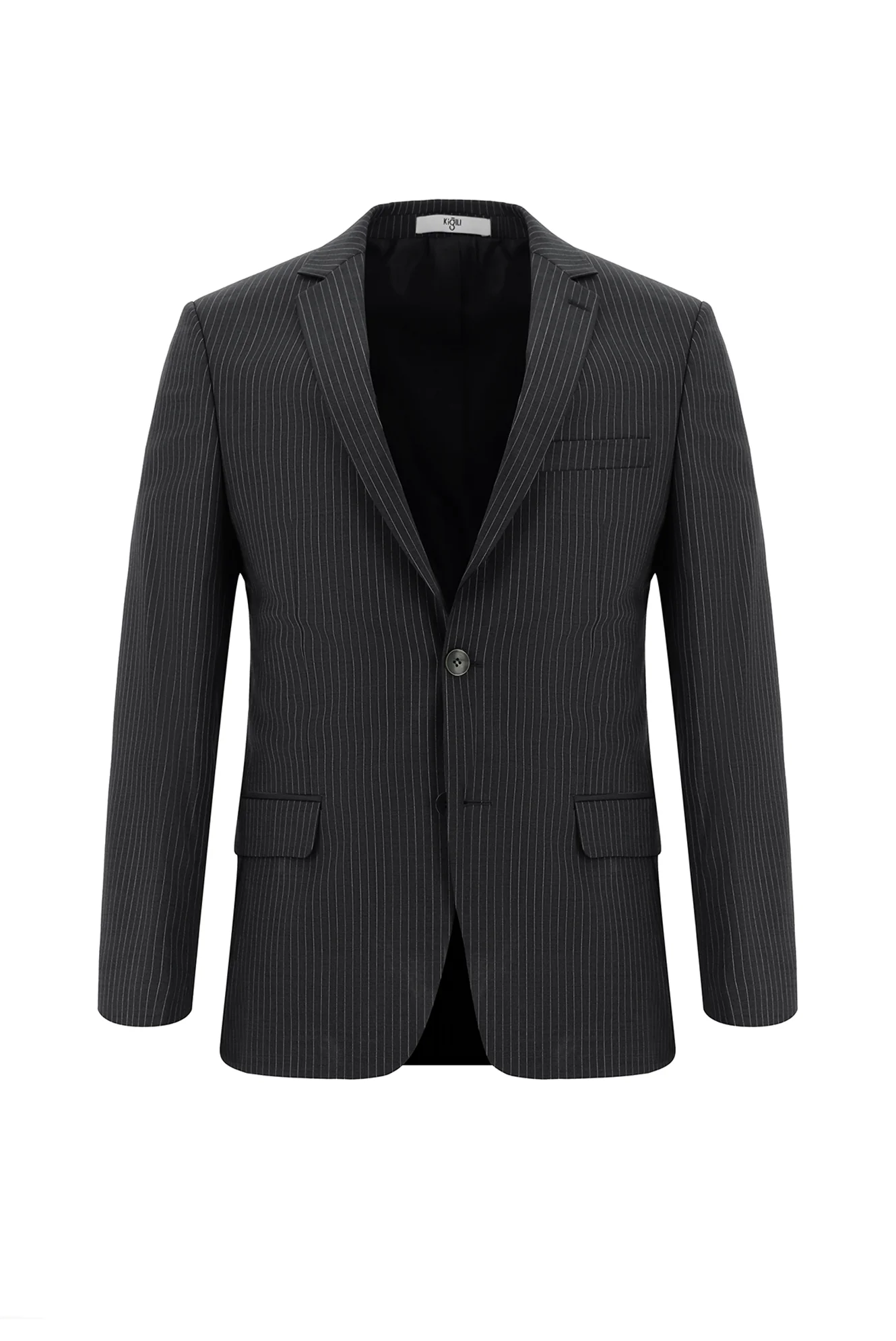 Koyu Füme 7 Drop Slim Fit Dar Kesim Yünlü Çizgili Takım Elbise - Image 2