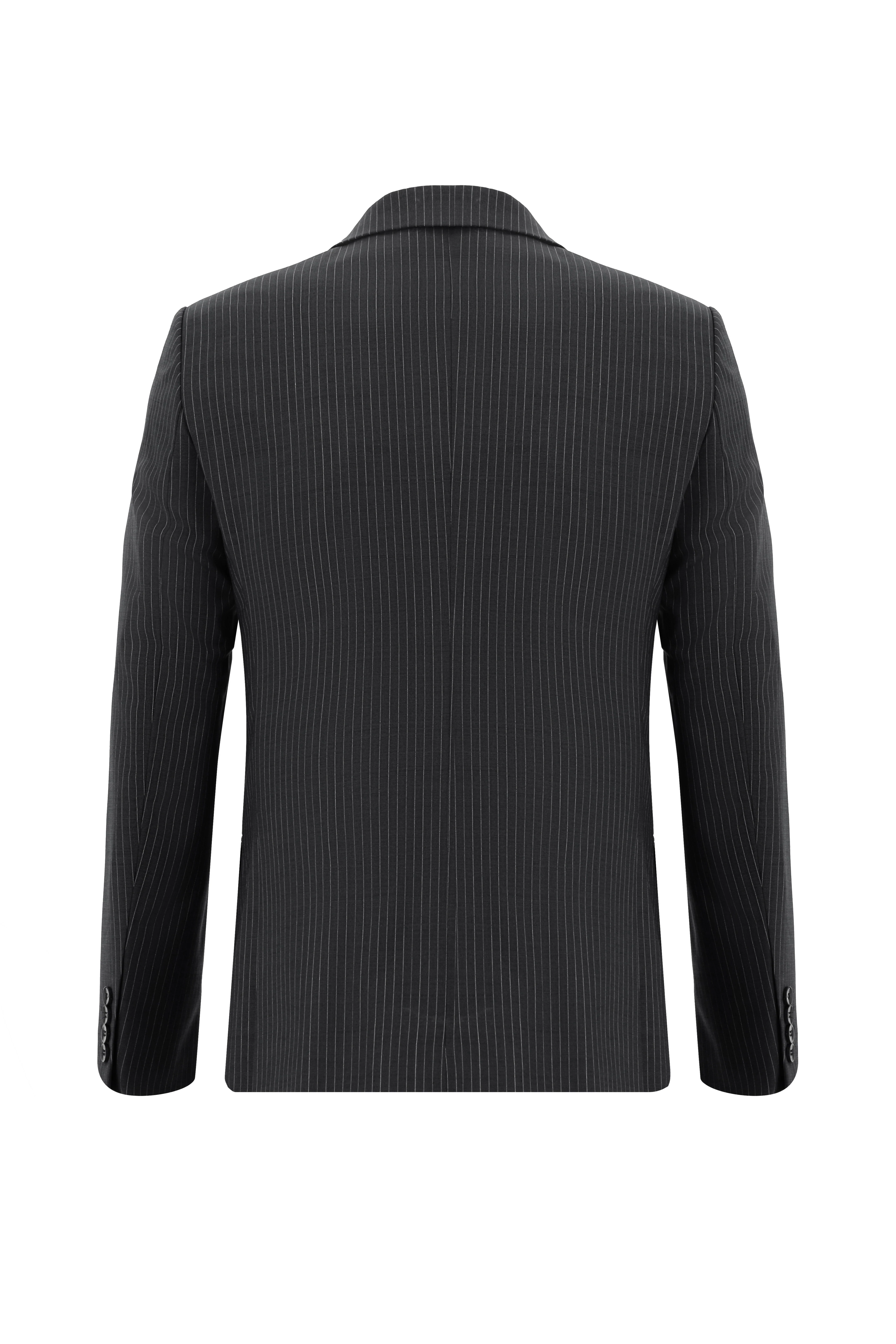 Koyu Füme 7 Drop Slim Fit Dar Kesim Yünlü Çizgili Takım Elbise - Image 3