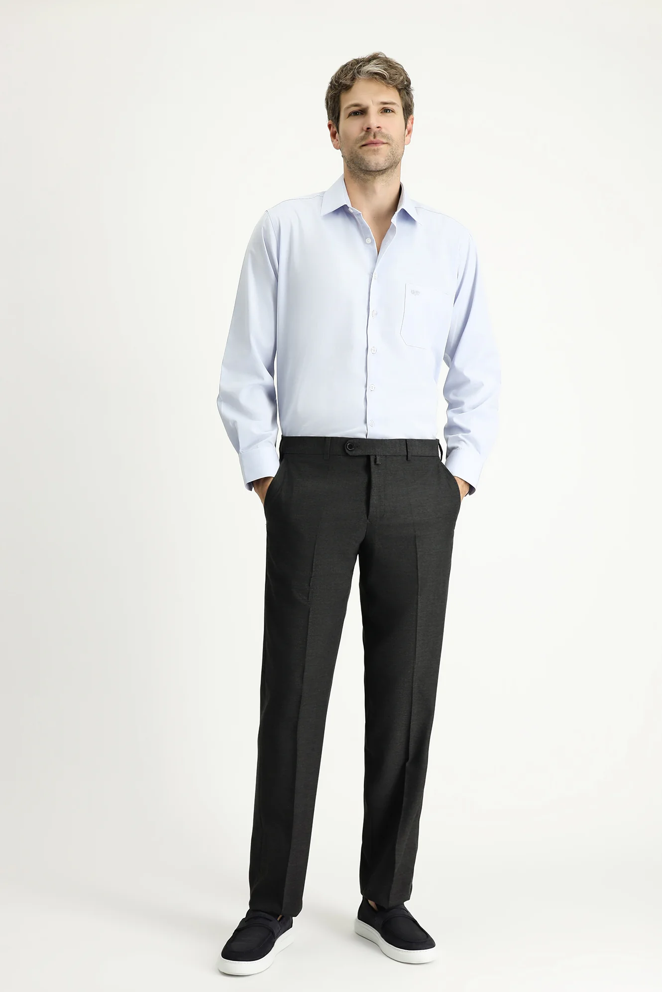 Koyu Füme 7 Drop Slim Fit Dar Kesim Yünlü Klasik Kumaş Pantolon