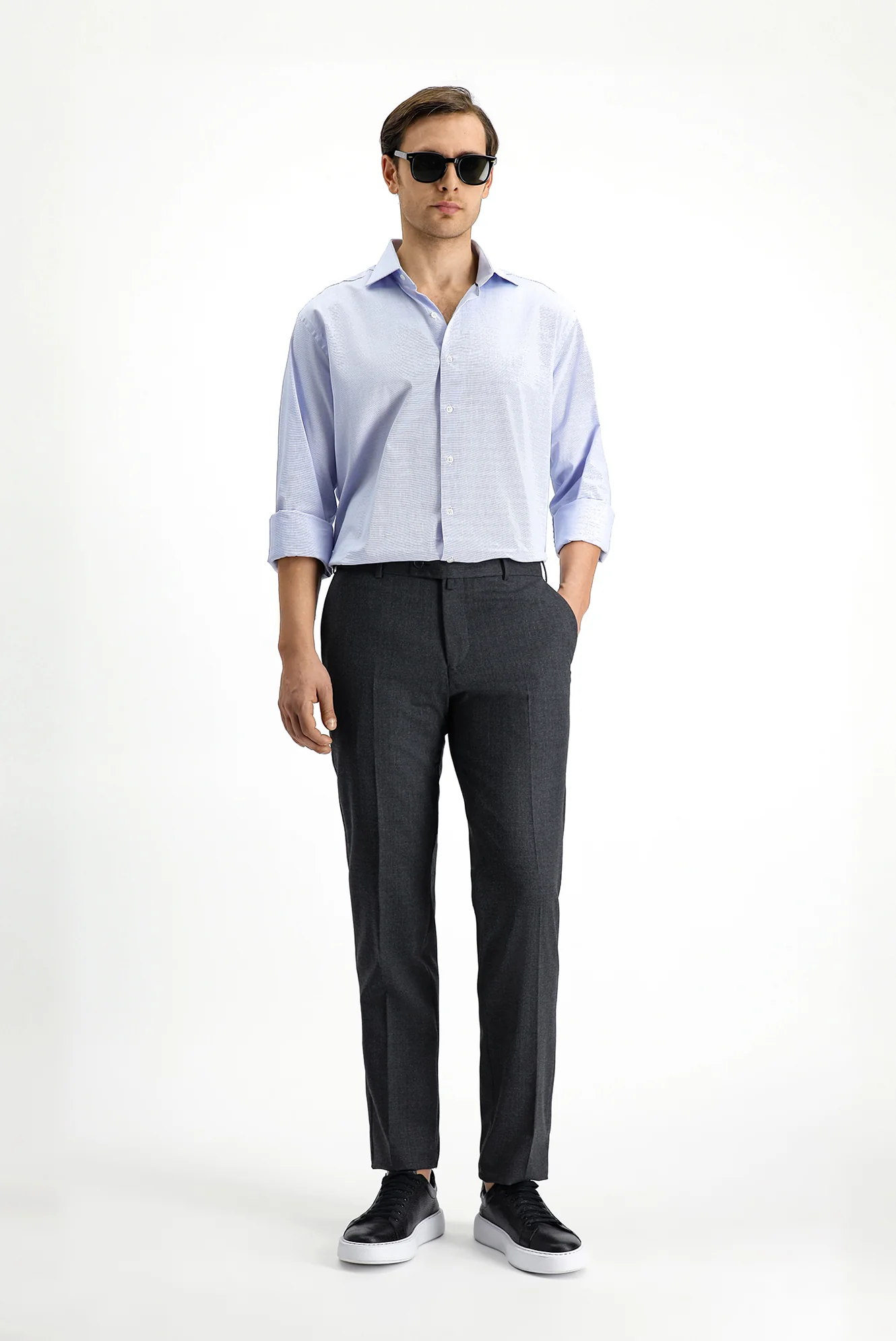 Koyu Füme 7 Drop Slim Fit Dar Kesim Yünlü Klasik Kumaş Pantolon