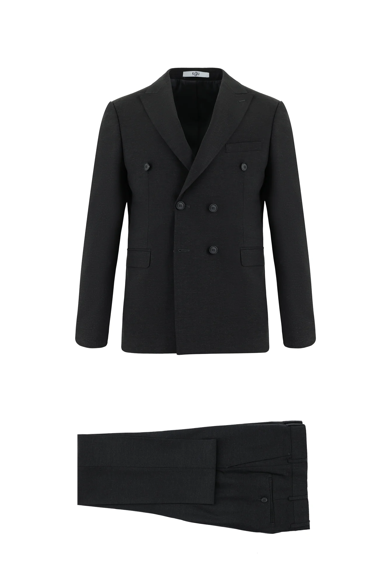 Koyu Füme 7 Drop Slim Fit Dar Kesim Yünlü Kruvaze Takım Elbise