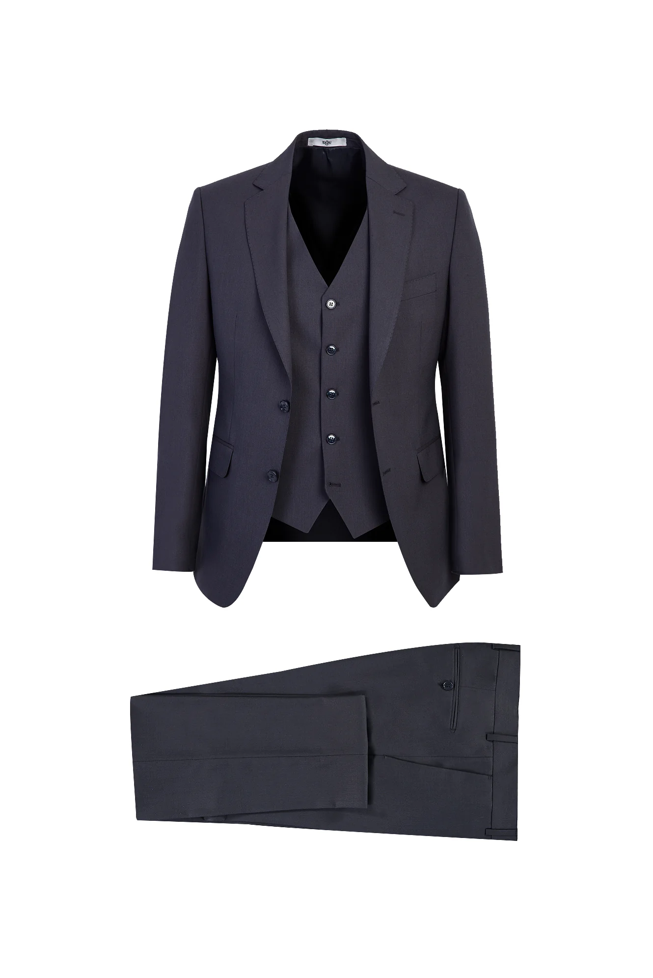 Koyu Füme 7 Drop Slim Fit Dar Kesim Yünlü Yelekli Takım Elbise