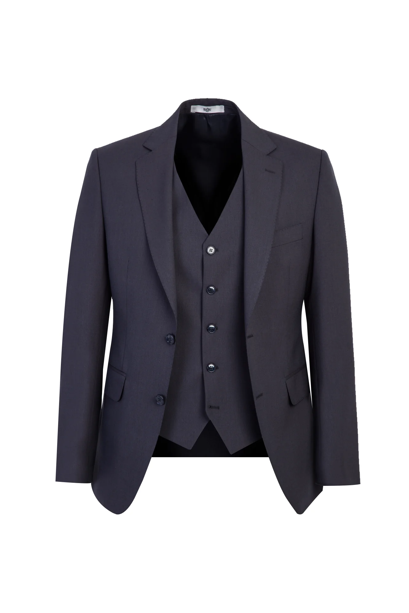 Koyu Füme 7 Drop Slim Fit Dar Kesim Yünlü Yelekli Takım Elbise - Image 2