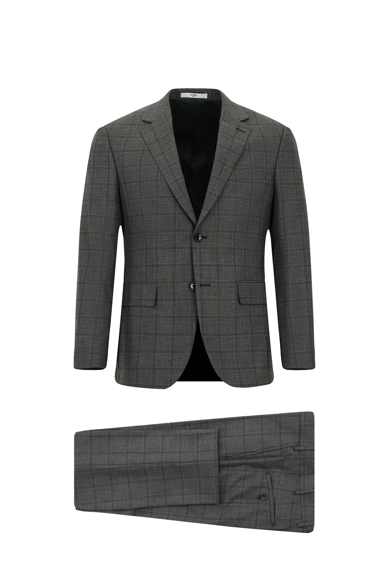 Koyu Füme 7 Drop Slim Fit Dar Kesim Kareli Takım Elbise