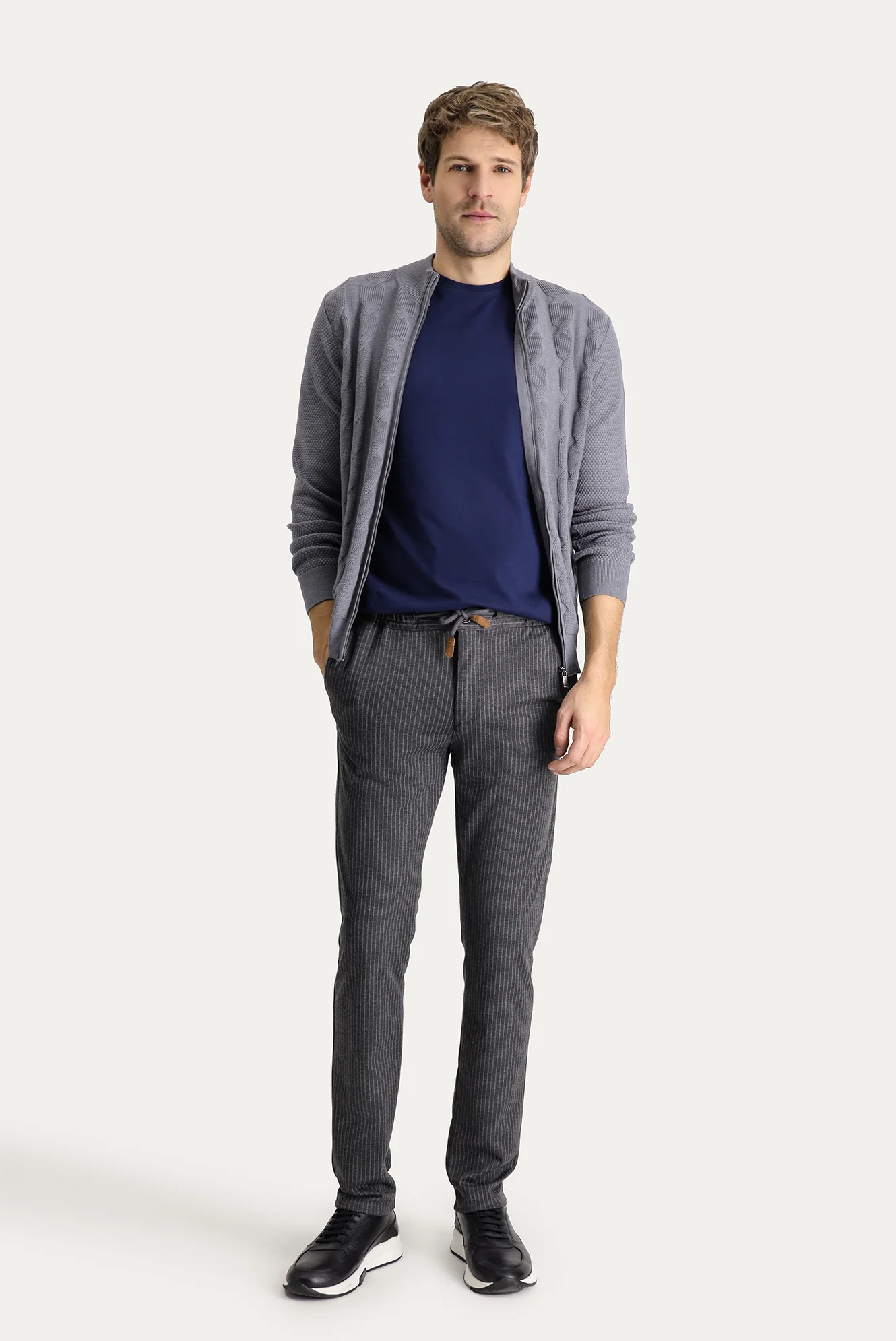 Koyu Füme Slim Fit Dar Kesim Beli Bağcıklı Pantolon