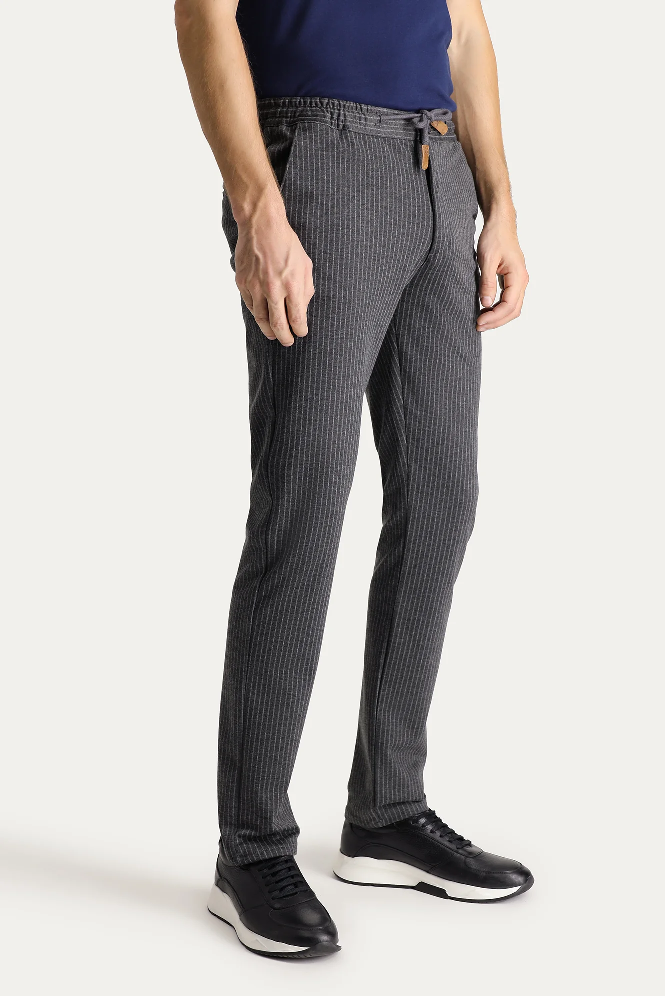 Koyu Füme Regular Fit Standart Kesim Slımfıt Beli Bağcıklı Pantolon - Image 4