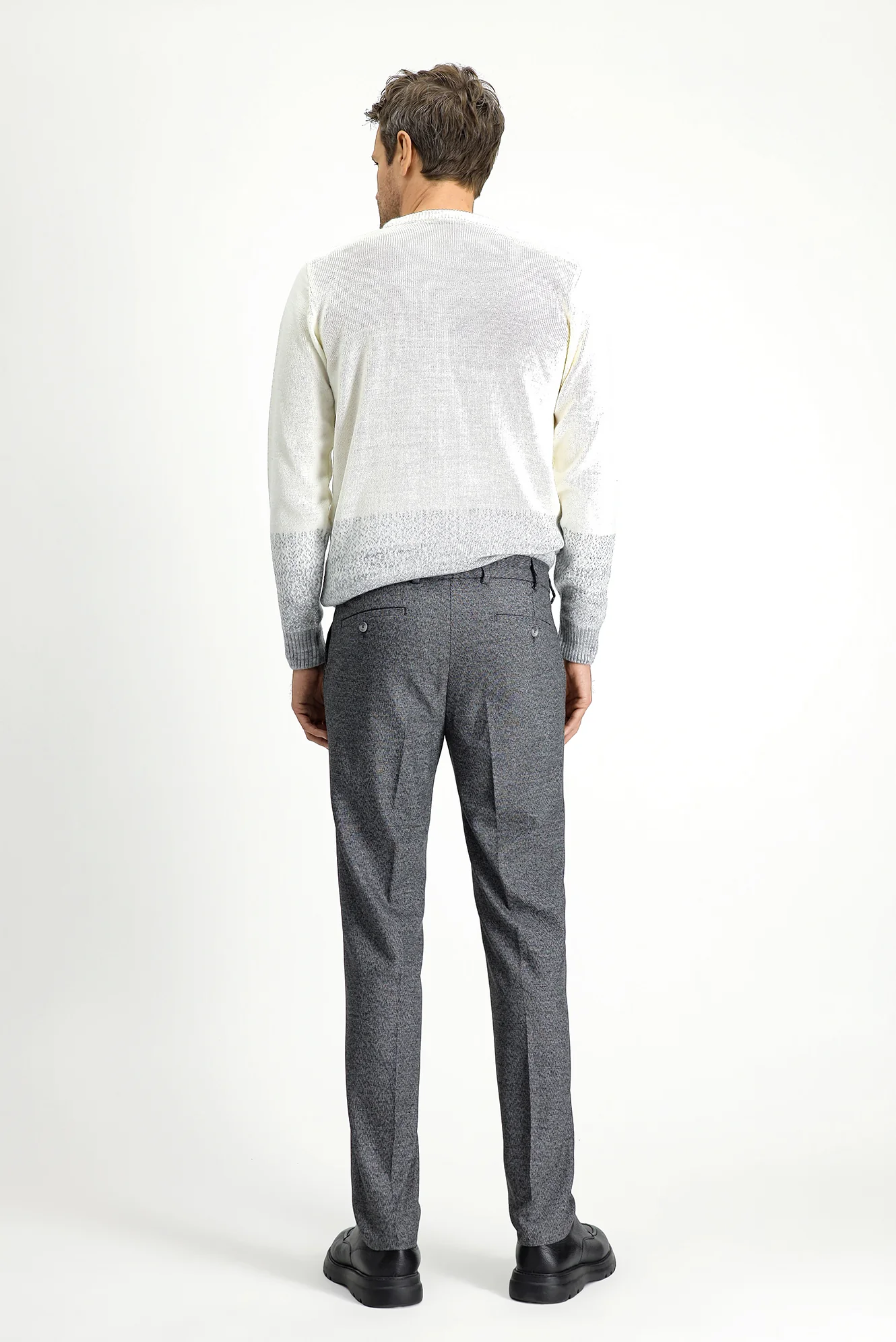 Koyu Füme 7 Drop Super Slim Fit Eksra Dar Kesim Beli Lastikli İpli Desenli Likralı Klasik Kumaş Pantolon - Image 4