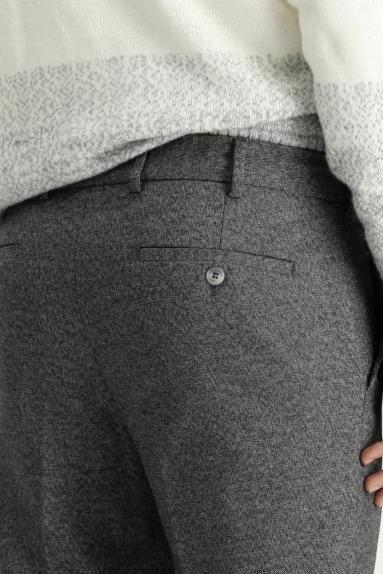 Koyu Füme 7 Drop Super Slim Fit Eksra Dar Kesim Beli Lastikli İpli Desenli Likralı Klasik Kumaş Pantolon - Image 6