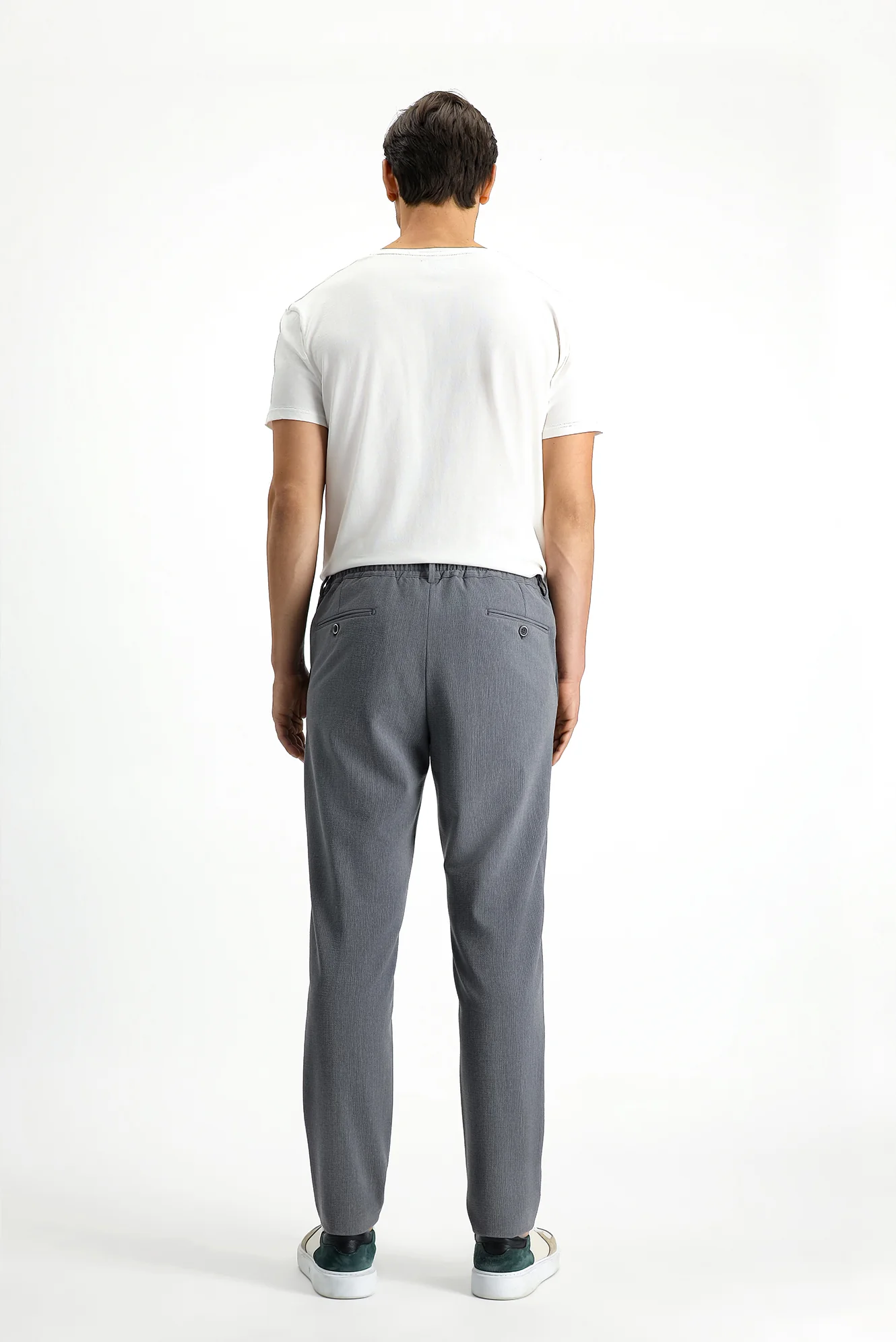 Koyu Füme 7 Drop Super Slim Fit Eksra Dar Kesim Beli Lastikli İpli Gofre Likralı Klasik Kumaş Pantolon - Image 4