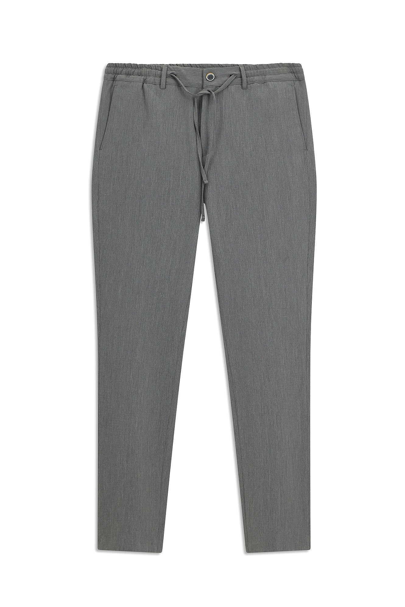 Koyu Füme 7 Drop Super Slim Fit Eksra Dar Kesim Beli Lastikli İpli Gofre Likralı Klasik Kumaş Pantolon - Image 7