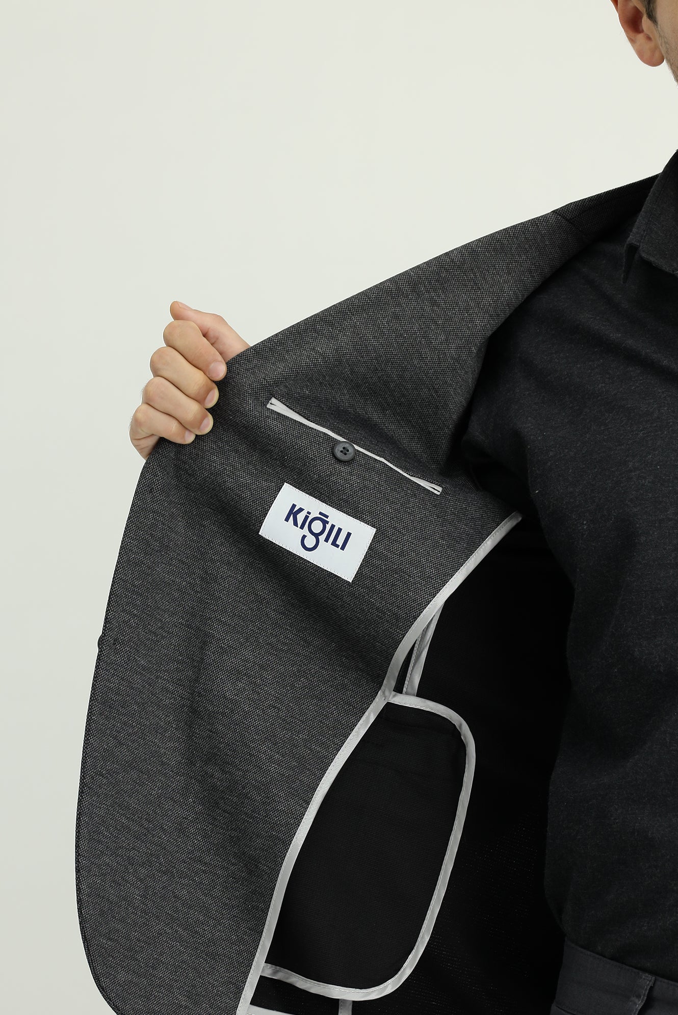 Koyu Füme 7 Drop Super Slim Fit Eksra Dar Kesim Klasik Desenli Örme Ceket - Image 4