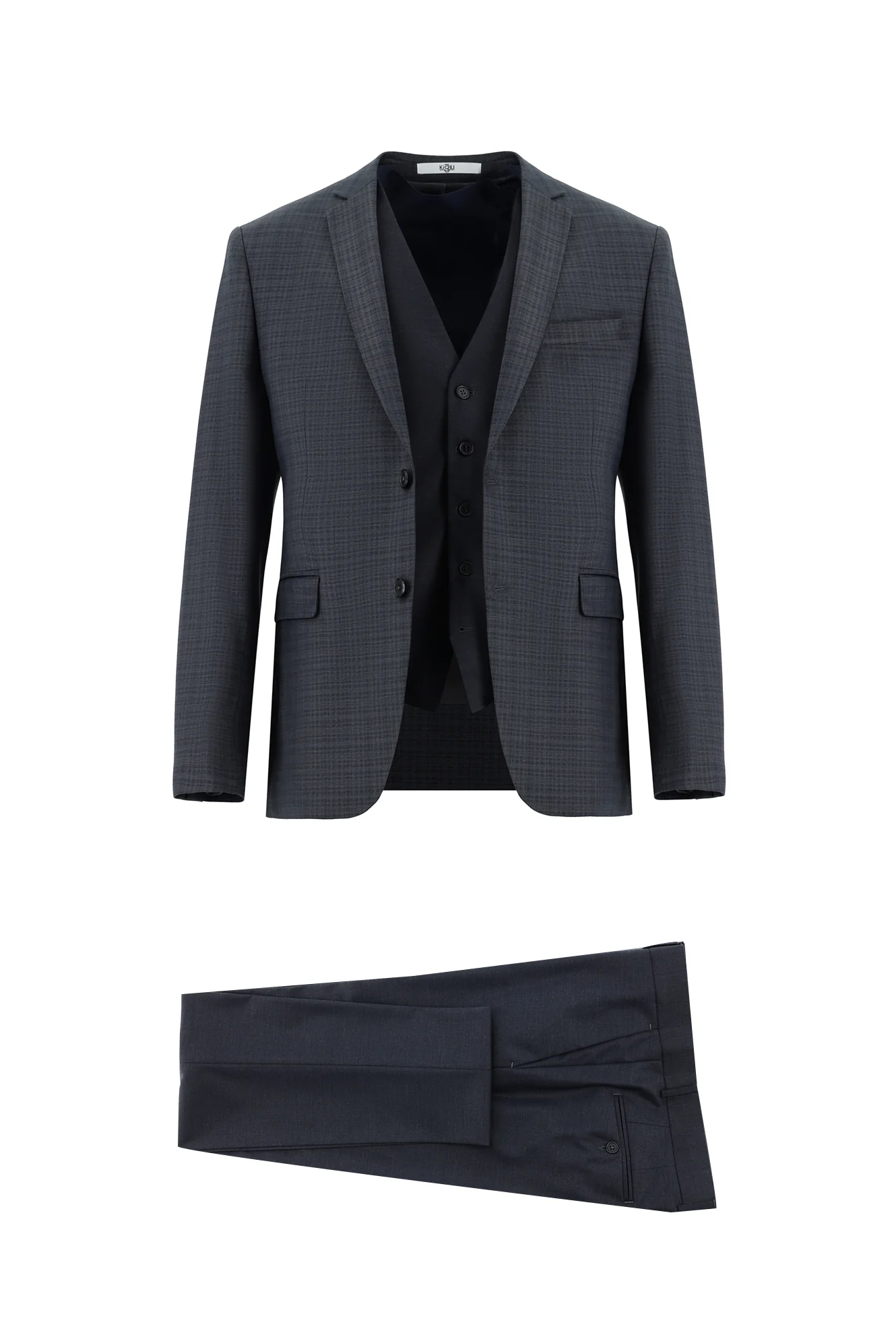 Koyu Füme 7 Drop Super Slim Fit Eksra Dar Kesim Kombinli Yelekli Takım Elbise