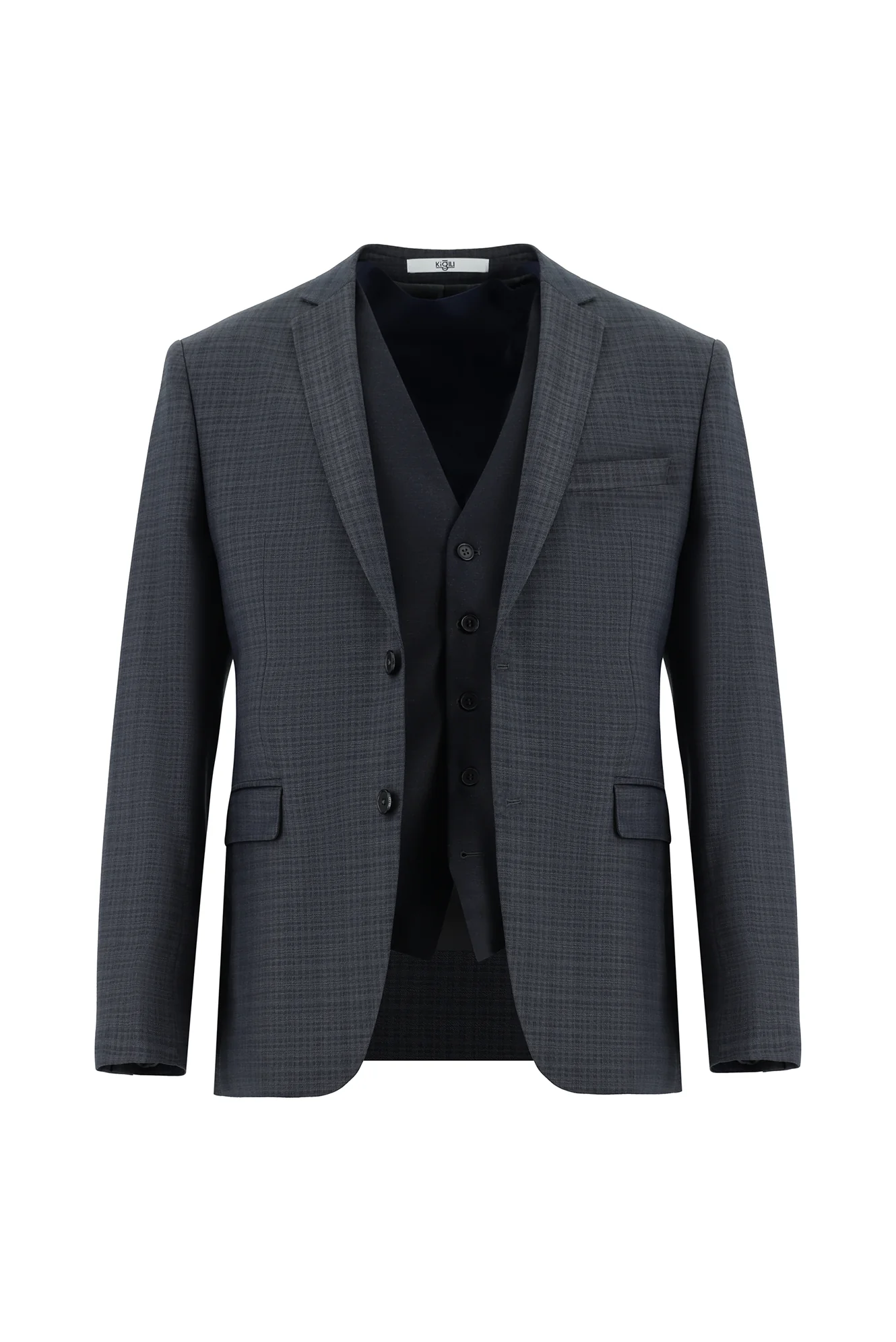Koyu Füme 7 Drop Super Slim Fit Eksra Dar Kesim Kombinli Yelekli Takım Elbise - Image 2