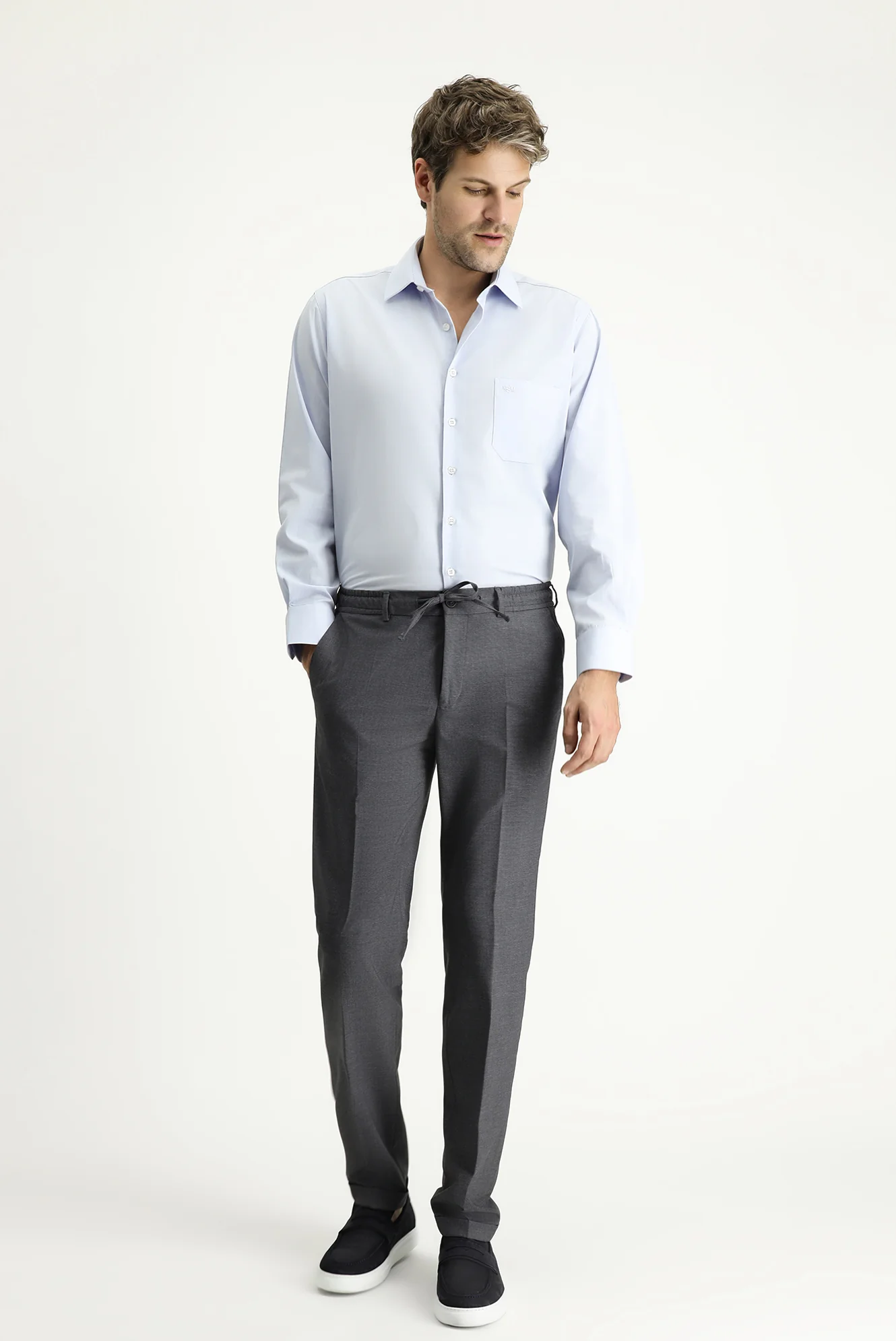 Koyu Füme 7 Drop Super Slim Fit Eksra Dar Kesim Likralı Beli Lastikli İpli Klasik Kumaş Pantolon - Image 2