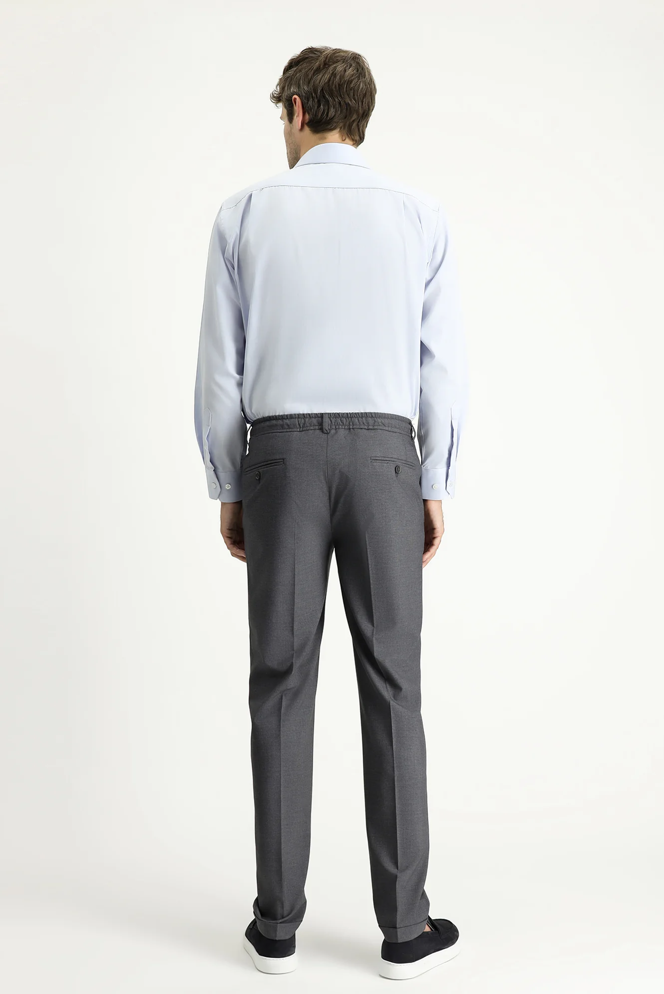 Koyu Füme 7 Drop Super Slim Fit Eksra Dar Kesim Likralı Beli Lastikli İpli Klasik Kumaş Pantolon - Image 4