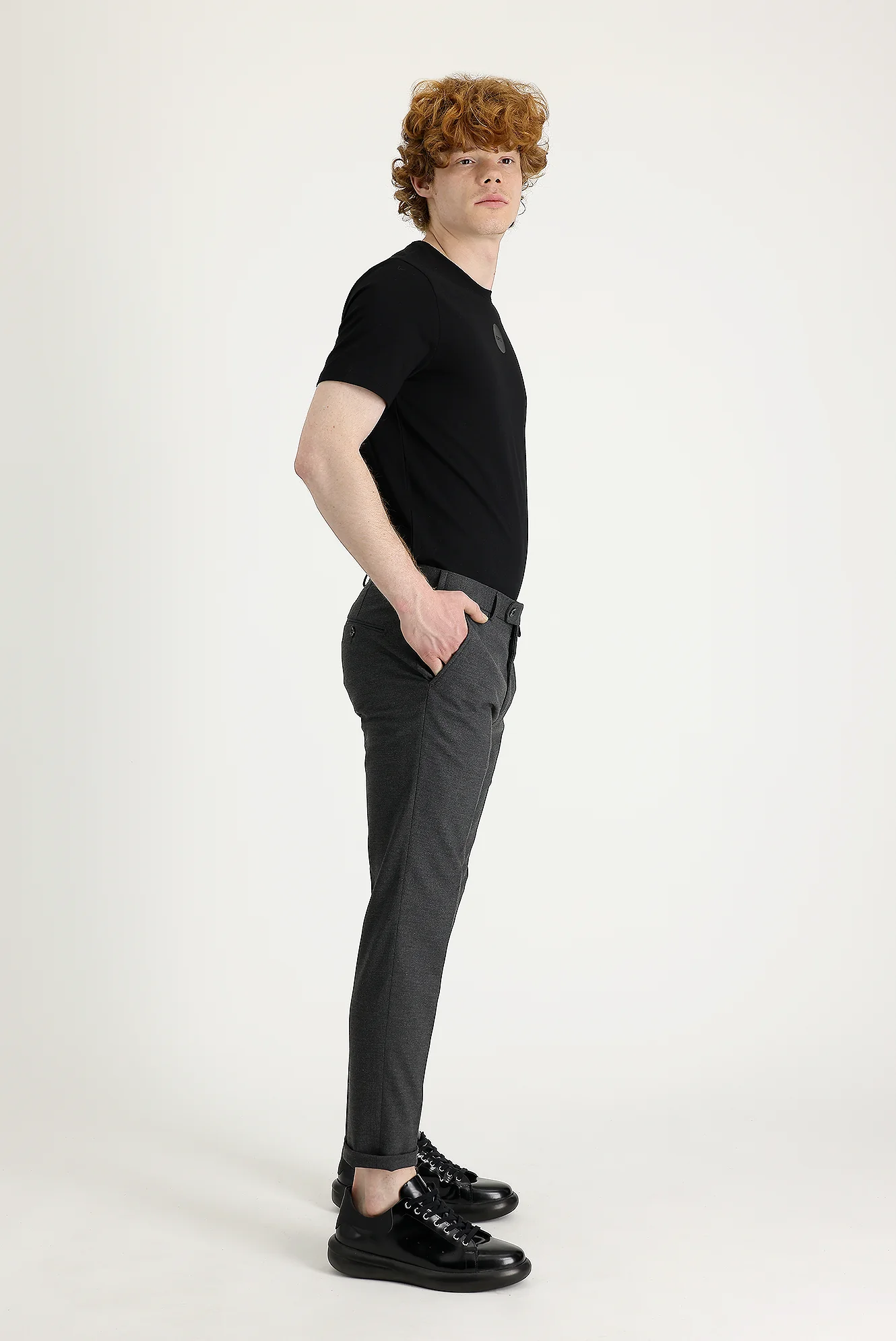 Koyu Füme 7 Drop Super Slim Fit Eksra Dar Kesim Likralı Klasik Kumaş Pantolon - Image 2