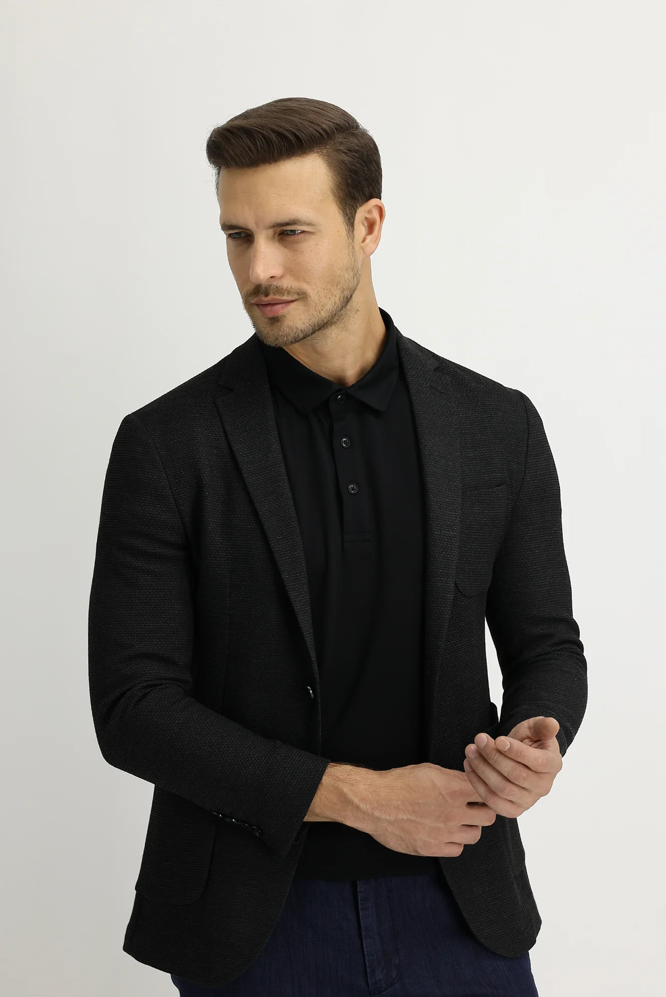 Koyu Füme 7 Drop Super Slim Fit Eksra Dar Kesim Spor Ceket - Image 3