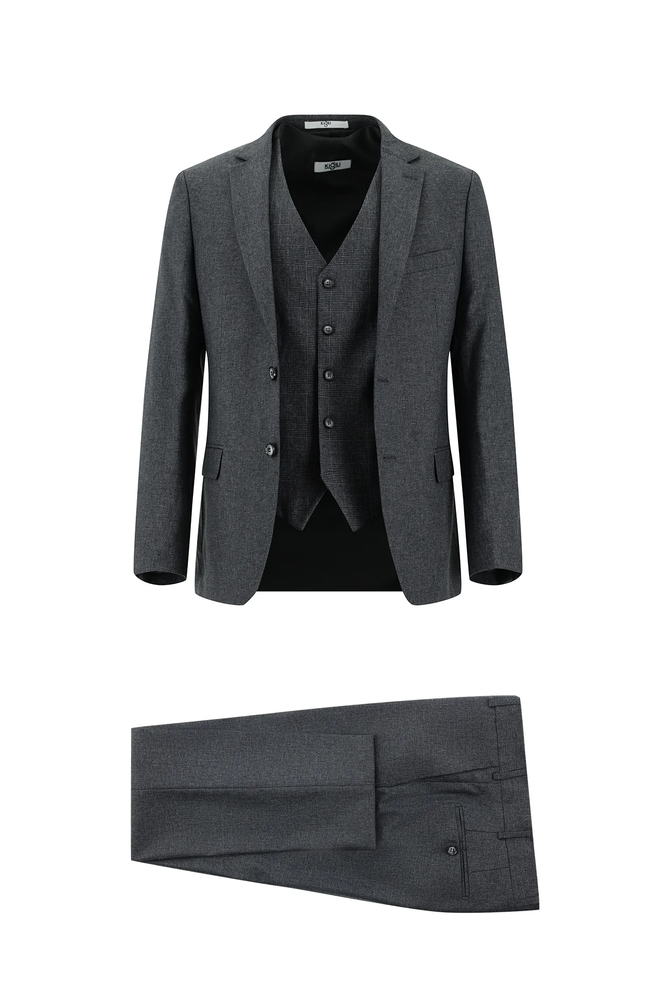 Koyu Füme 7 Drop Super Slim Fit Eksra Dar Kesim Yelekli Kombinli Takım Elbise