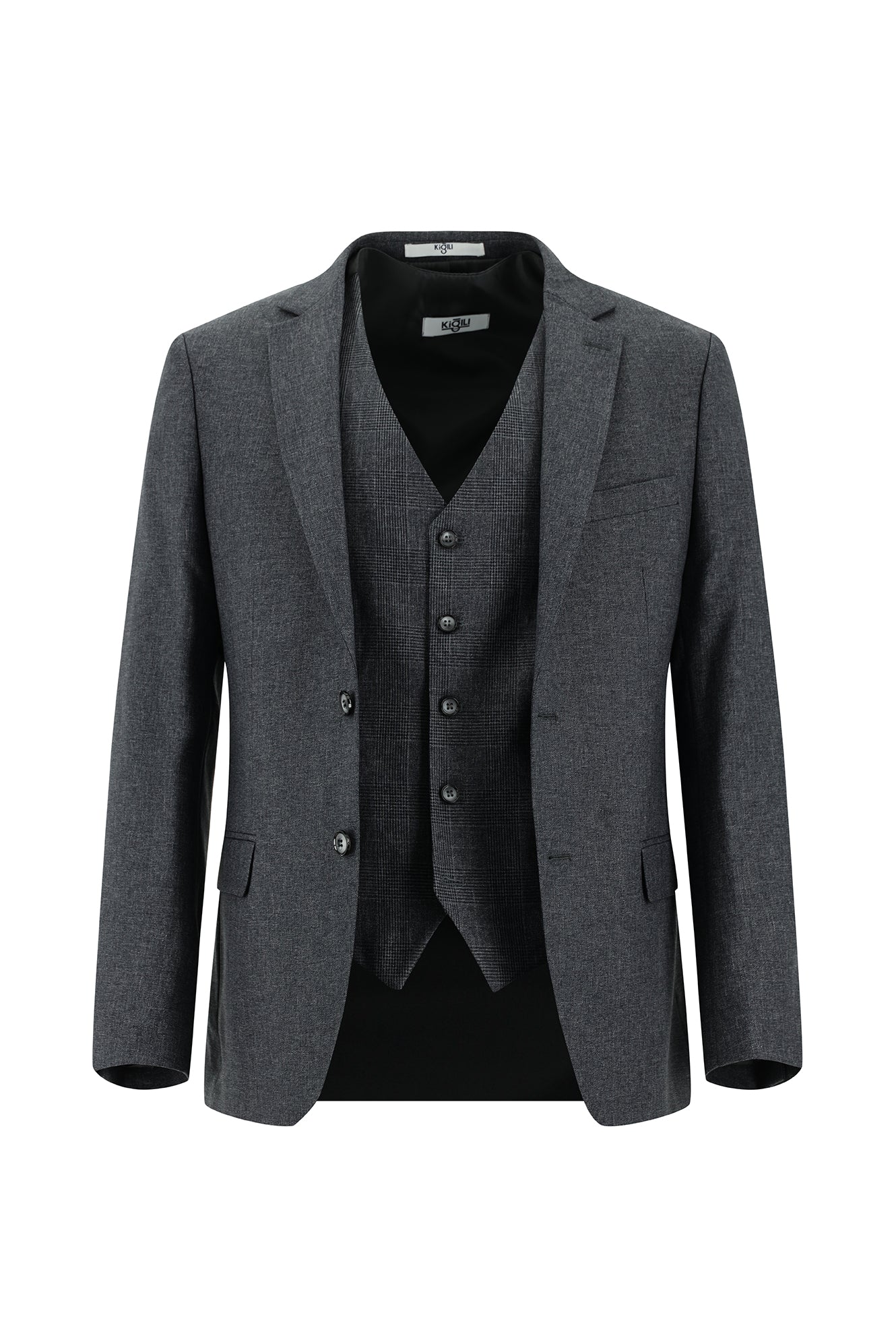 Koyu Füme 7 Drop Super Slim Fit Eksra Dar Kesim Yelekli Kombinli Takım Elbise - Image 2