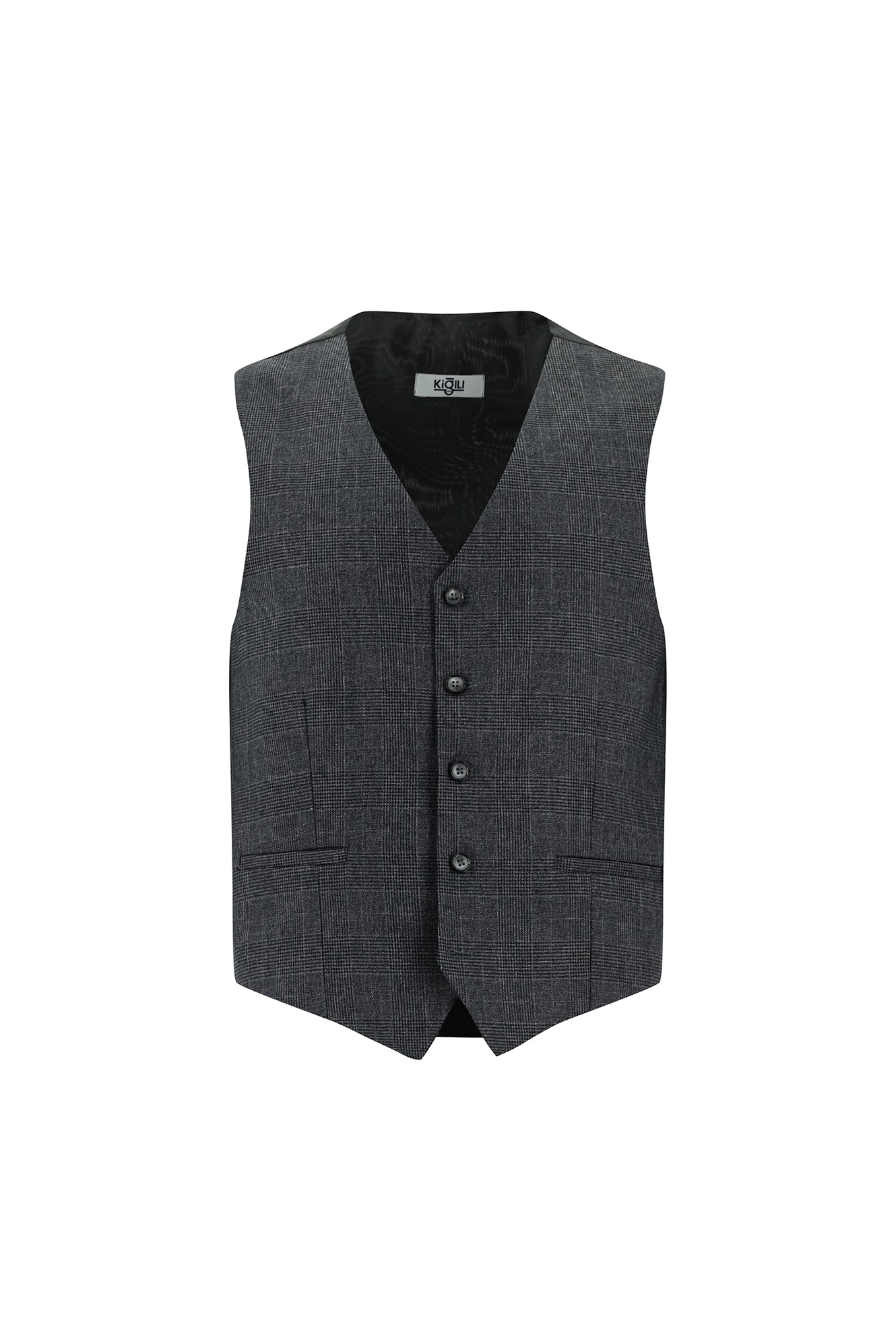 Koyu Füme 7 Drop Super Slim Fit Eksra Dar Kesim Yelekli Kombinli Takım Elbise - Image 4