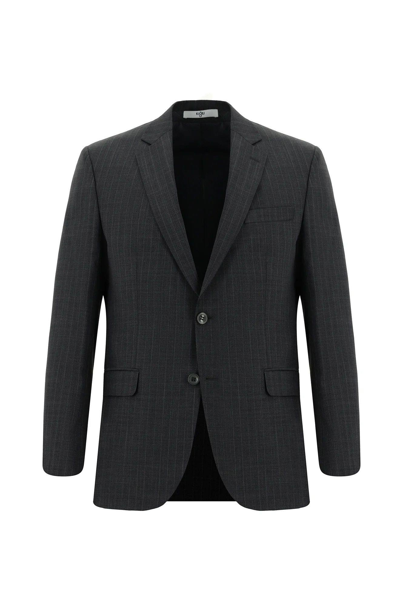 Koyu Füme 7 Drop Super Slim Fit Eksra Dar Kesim Yünlü Çizgili Takım Elbise - Image 2
