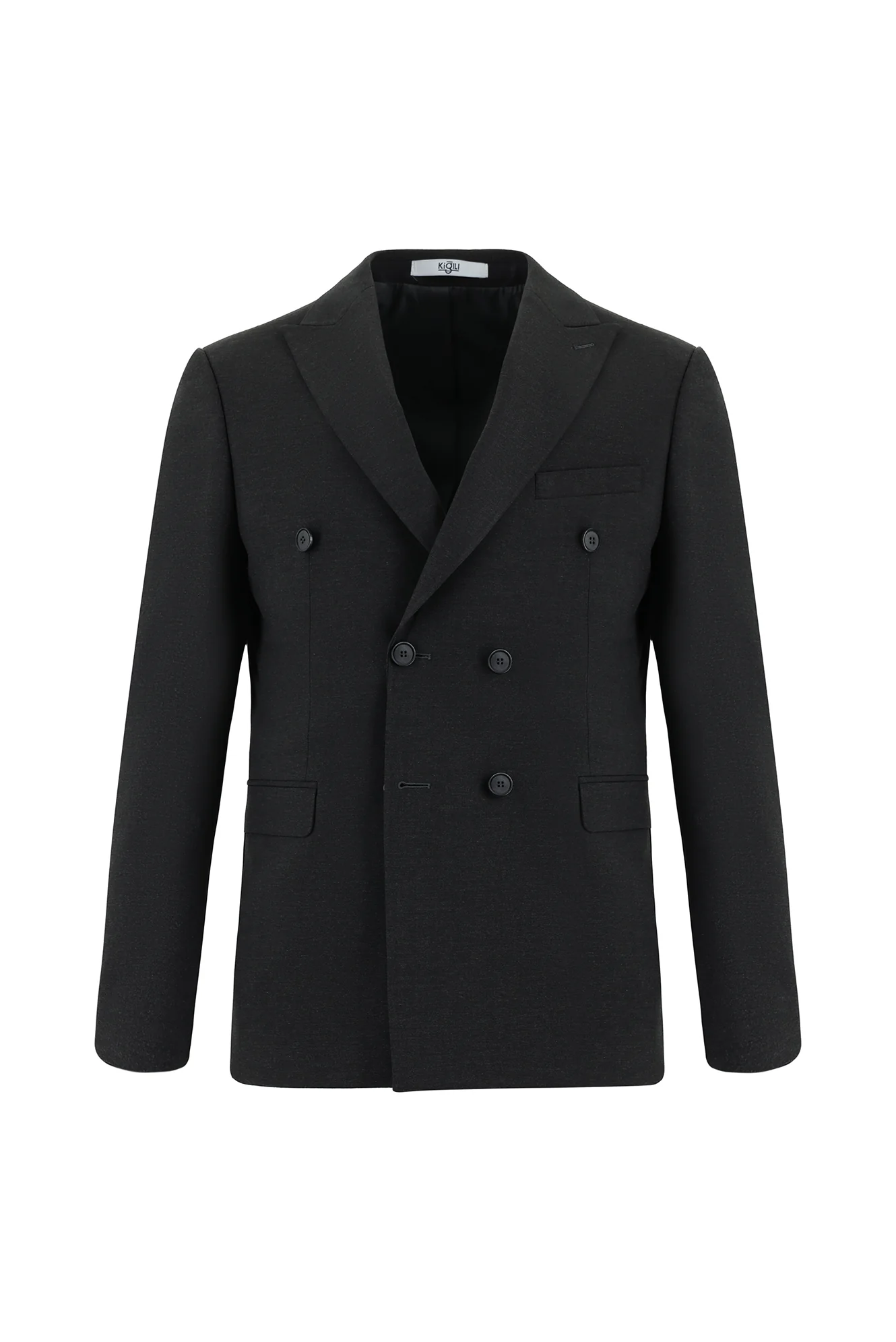 Koyu Füme 7 Drop Super Slim Fit Eksra Dar Kesim Yünlü Kruvaze Takım Elbise - Image 2