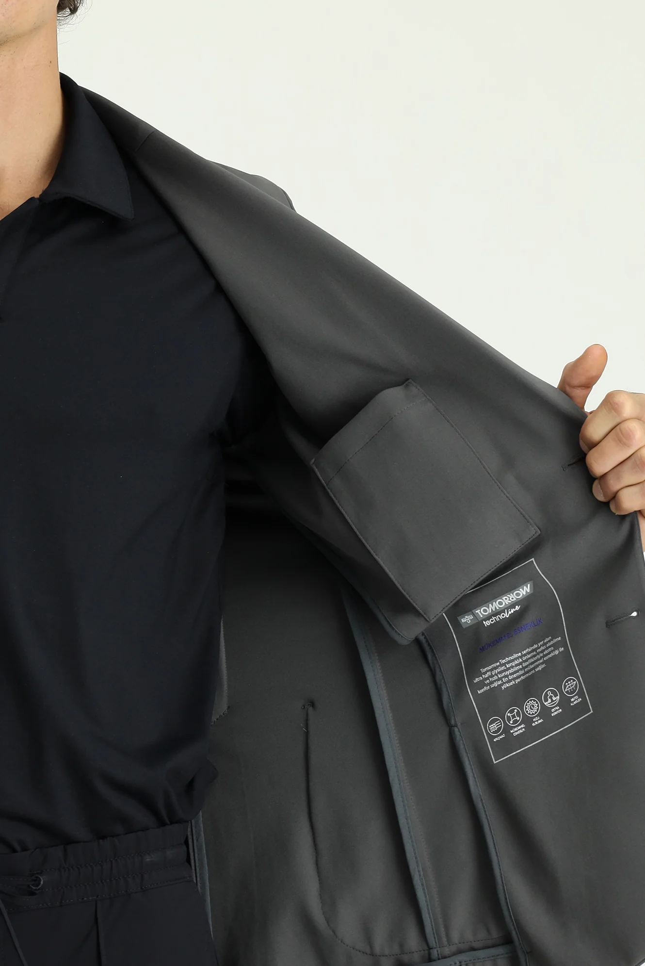 Koyu Füme Techno-Line 6 Drop Regular Fit Standart Kesim Likralı Esnek Ceket - Image 6