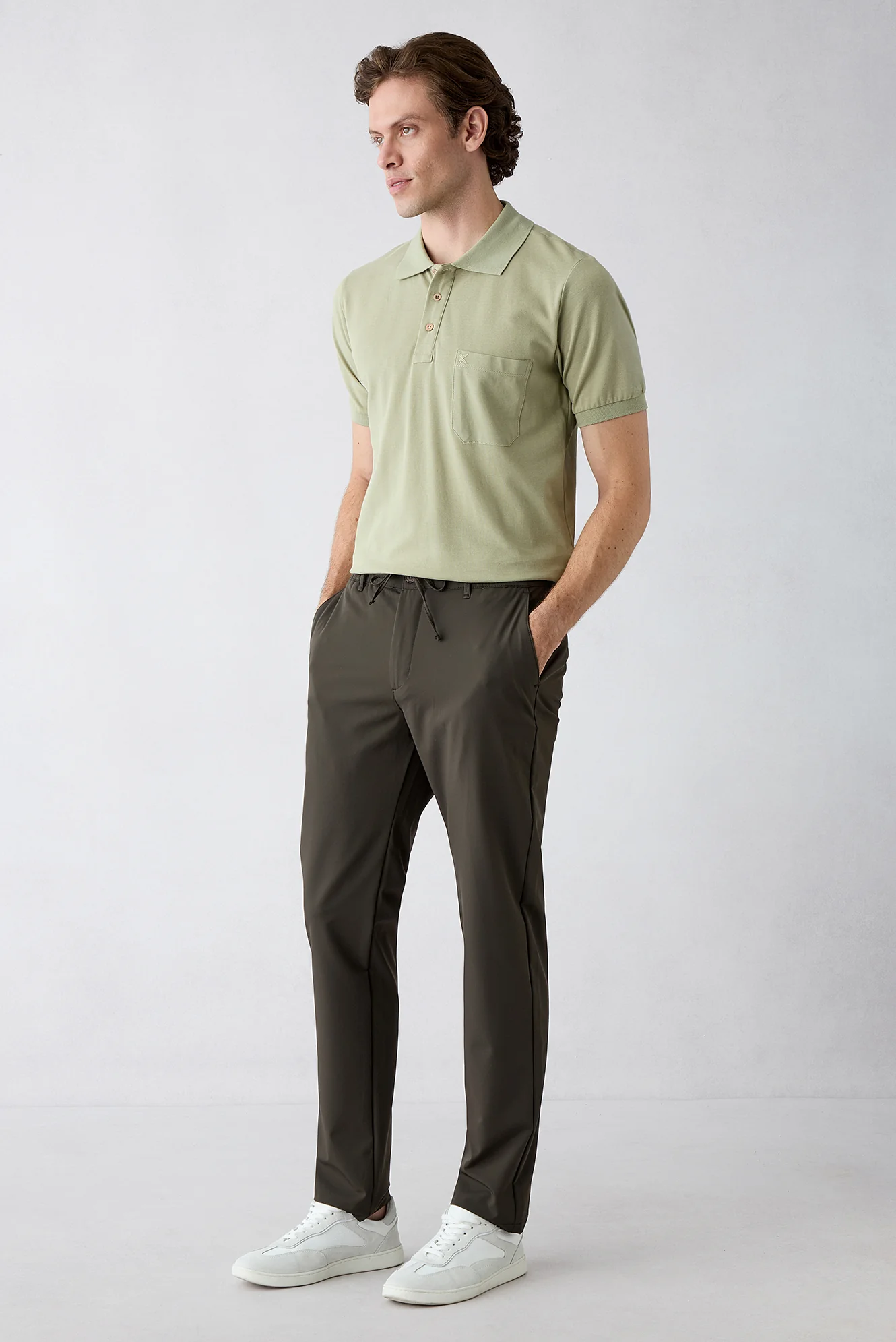 Koyu Haki Techno-Line Regular Fit Standart Kesim Çantalı Likralı Beli İpli Chino / Kanvas Pantolon - Image 2