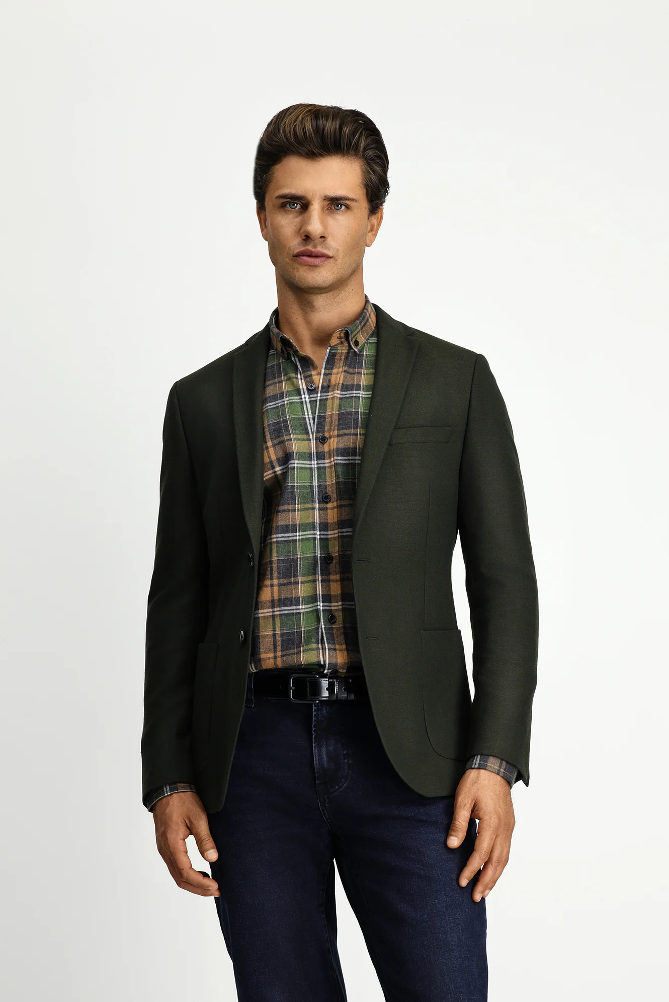 Koyu Haki 7 Drop Super Slim Fit Eksra Dar Kesim Klasik Ceket