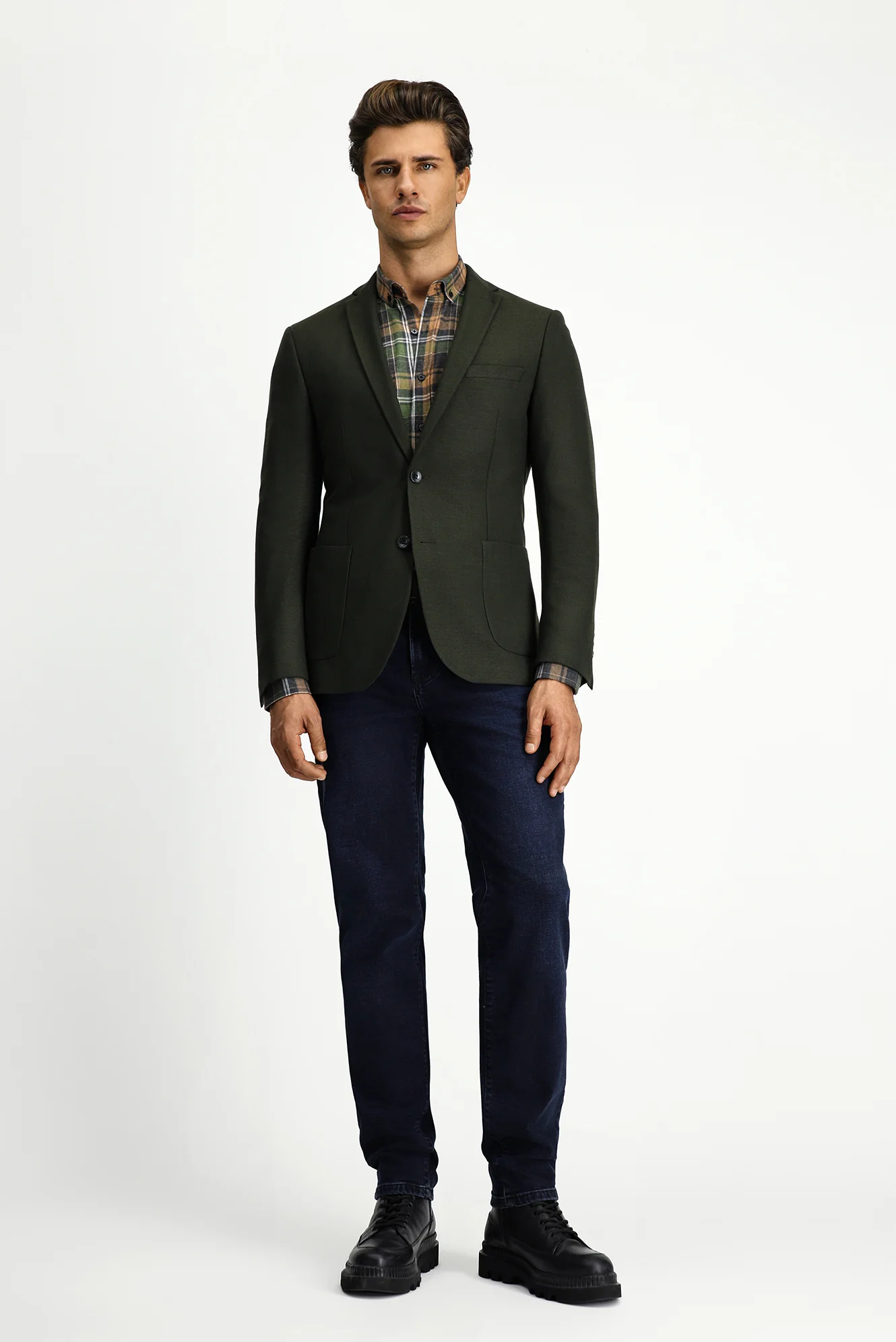 Koyu Haki 7 Drop Super Slim Fit Eksra Dar Kesim Klasik Ceket - Image 2