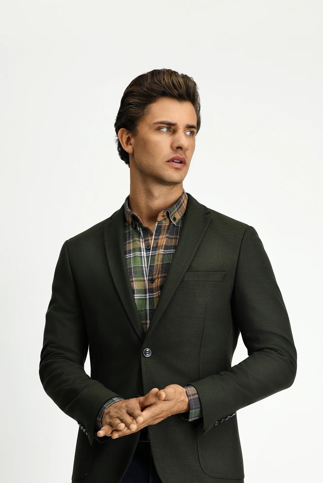 Koyu Haki 7 Drop Super Slim Fit Eksra Dar Kesim Klasik Ceket - Image 3